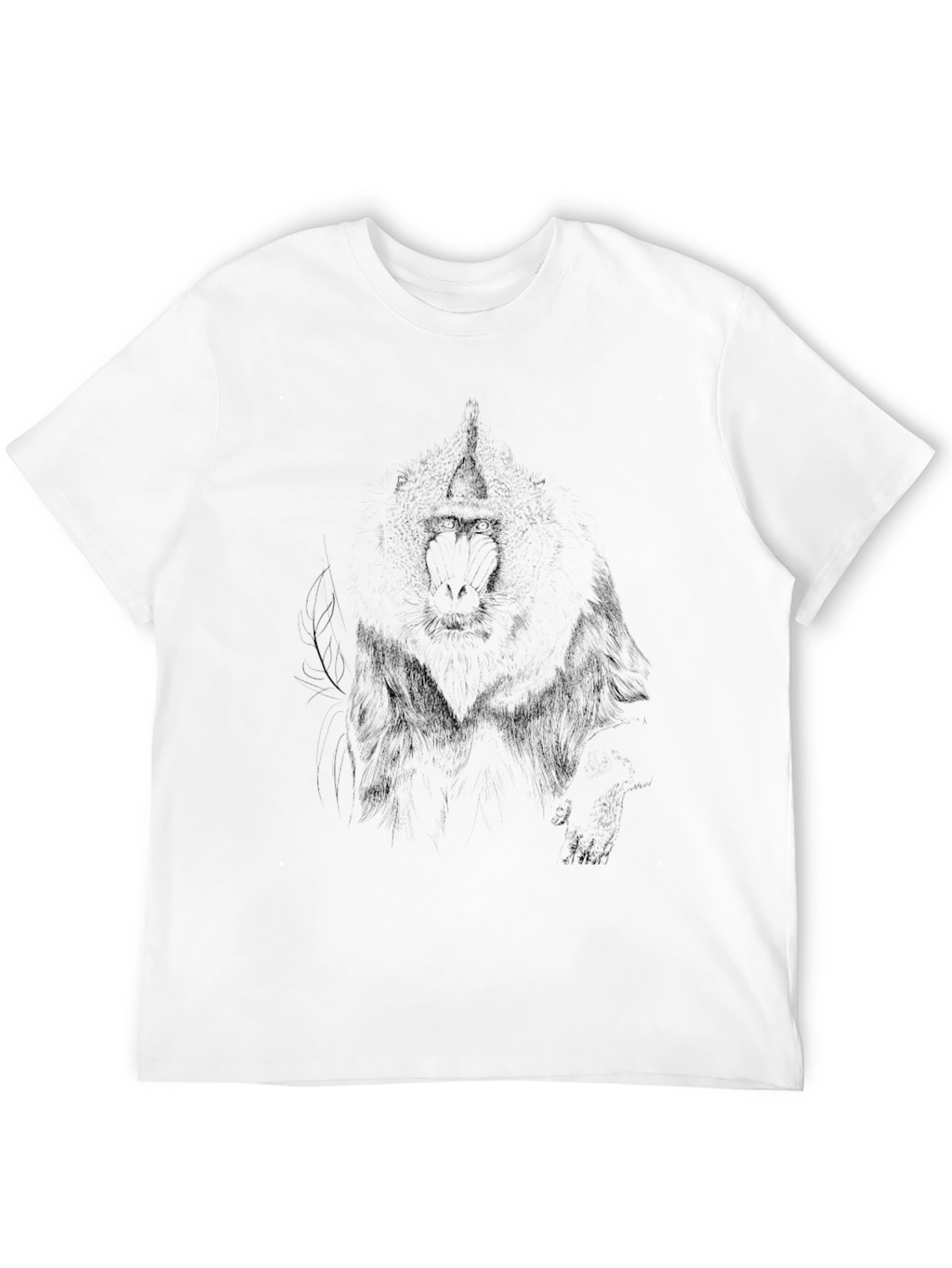Mens Black Graphic Tee - Baboon Sketch Print