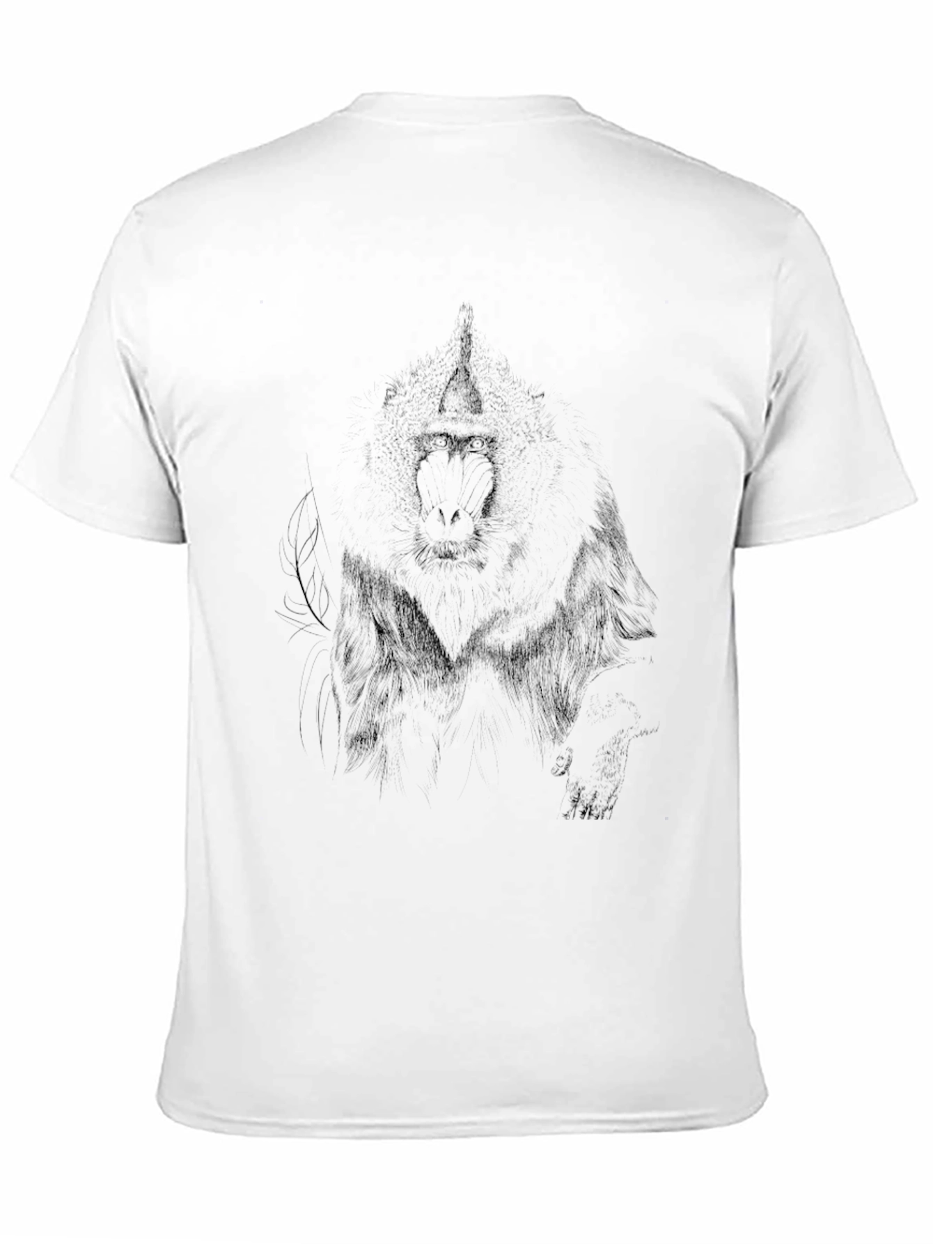 Mens Black Graphic Tee - Baboon Sketch Print