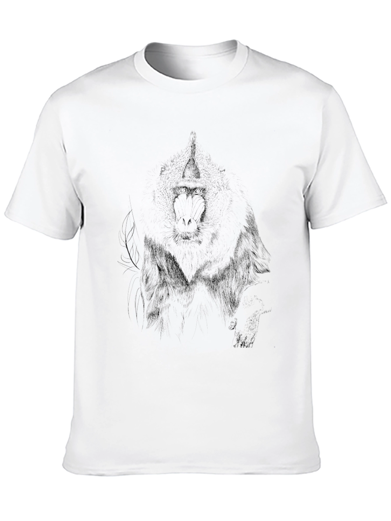 Mens Black Graphic Tee - Baboon Sketch Print
