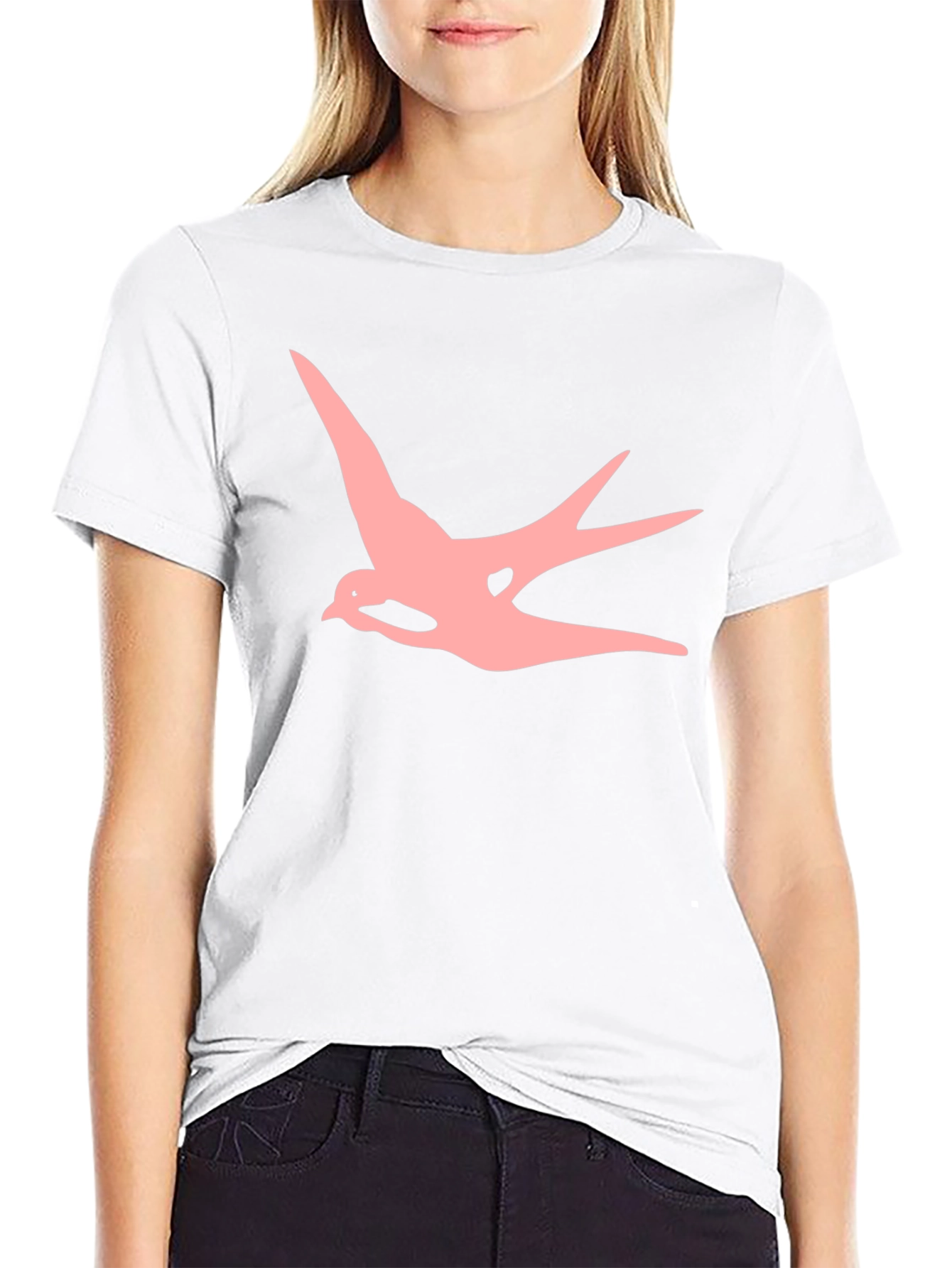 Mens Black T-shirt with Pink Swallow Graphic