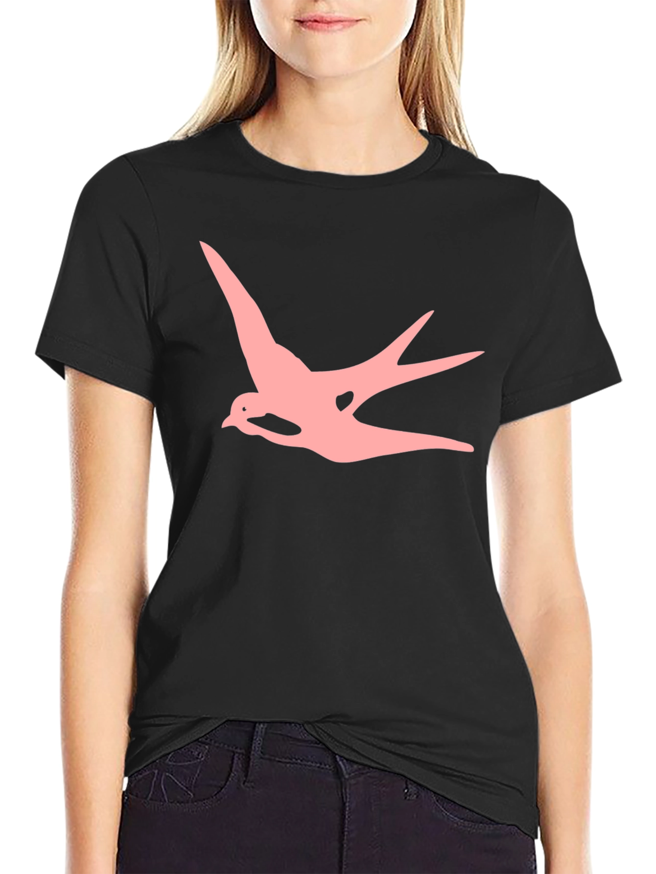 Mens Black T-shirt with Pink Swallow Graphic