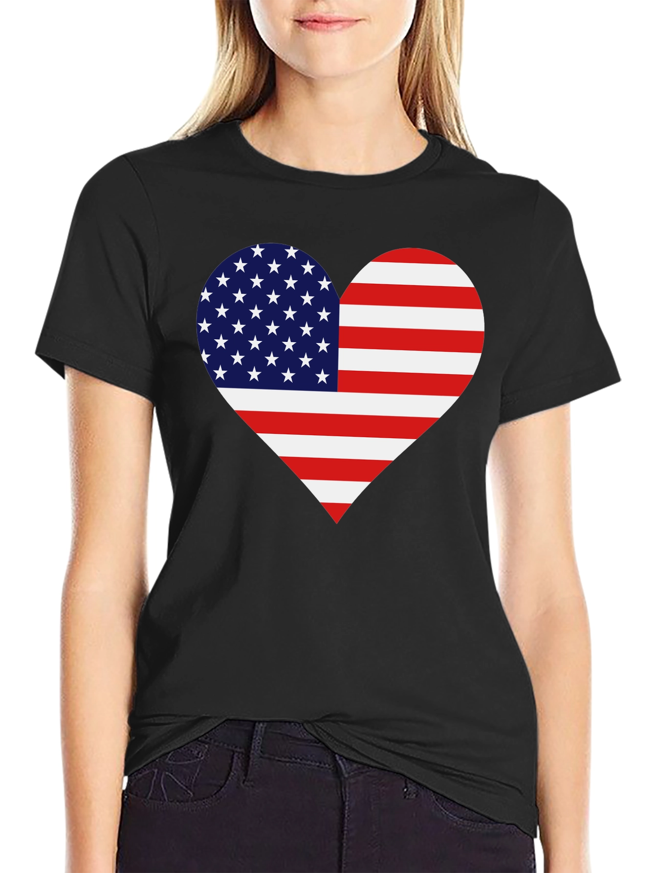 Patriotic American Flag Heart Graphic T-Shirt