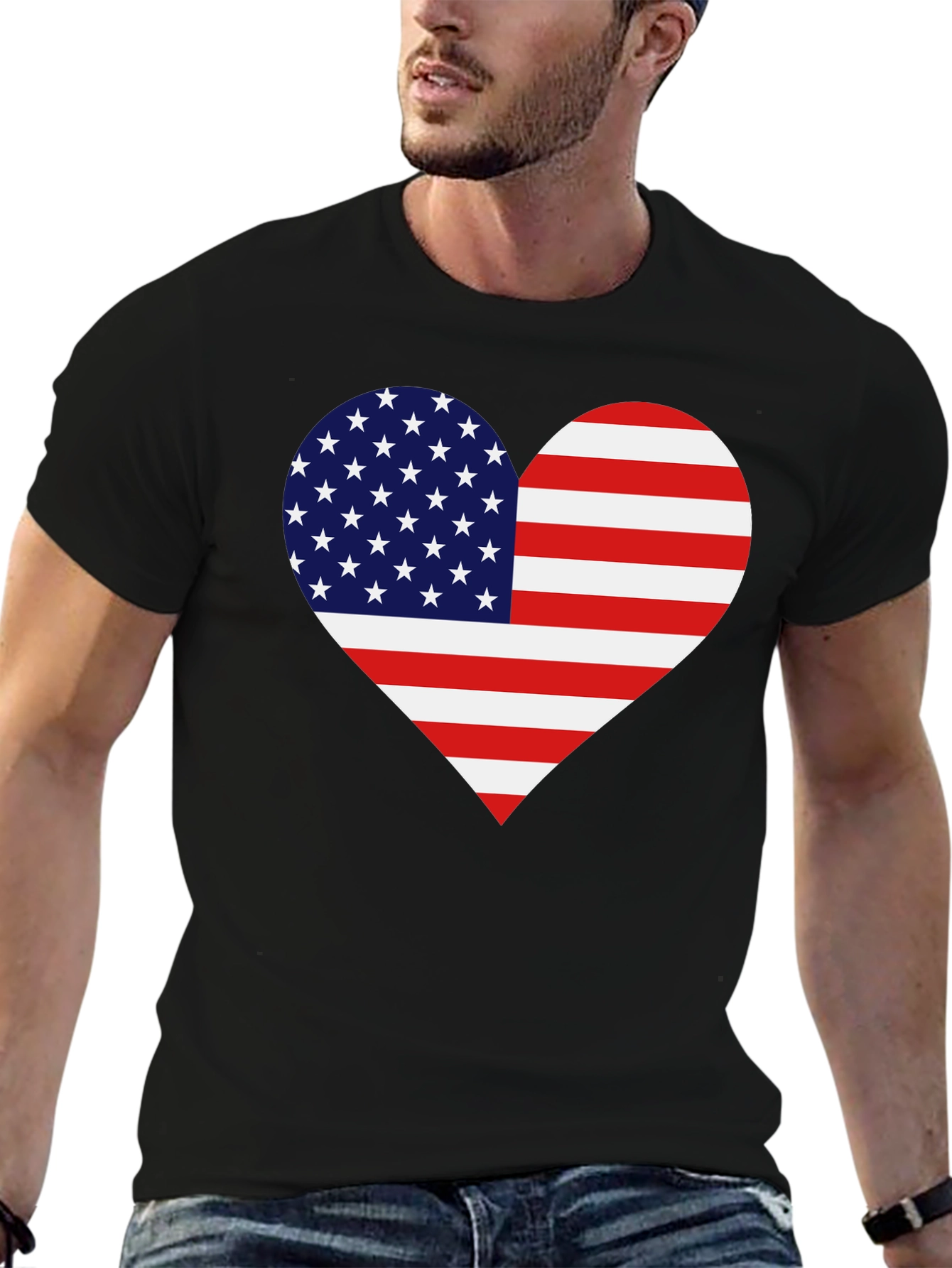 Patriotic American Flag Heart Graphic T-Shirt