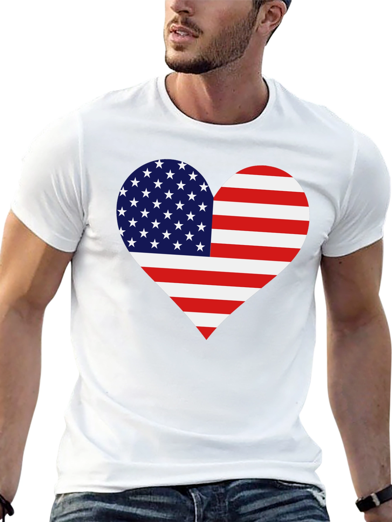 Patriotic American Flag Heart Graphic T-Shirt