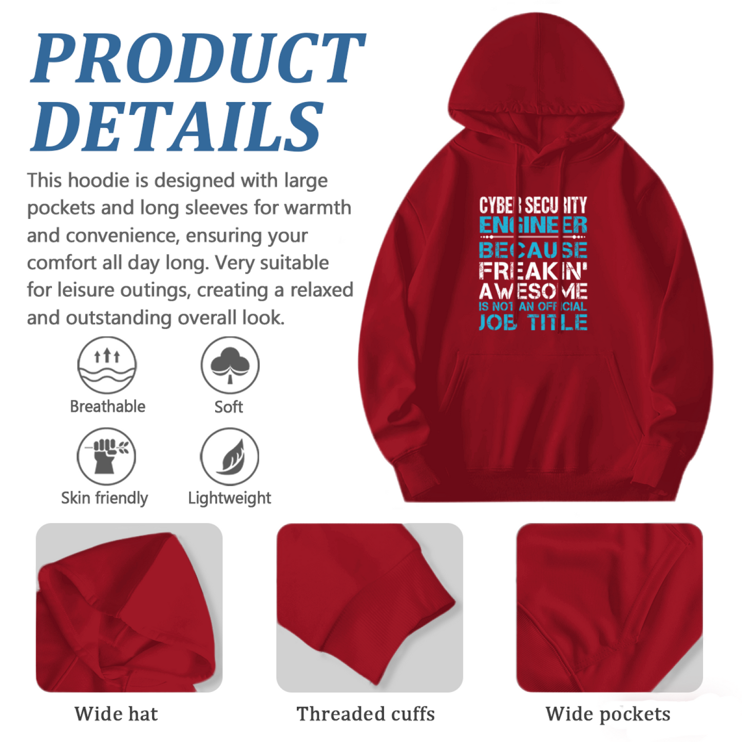 Cyber Security Engineer Red Hoodie, Comfort Daily Pullover