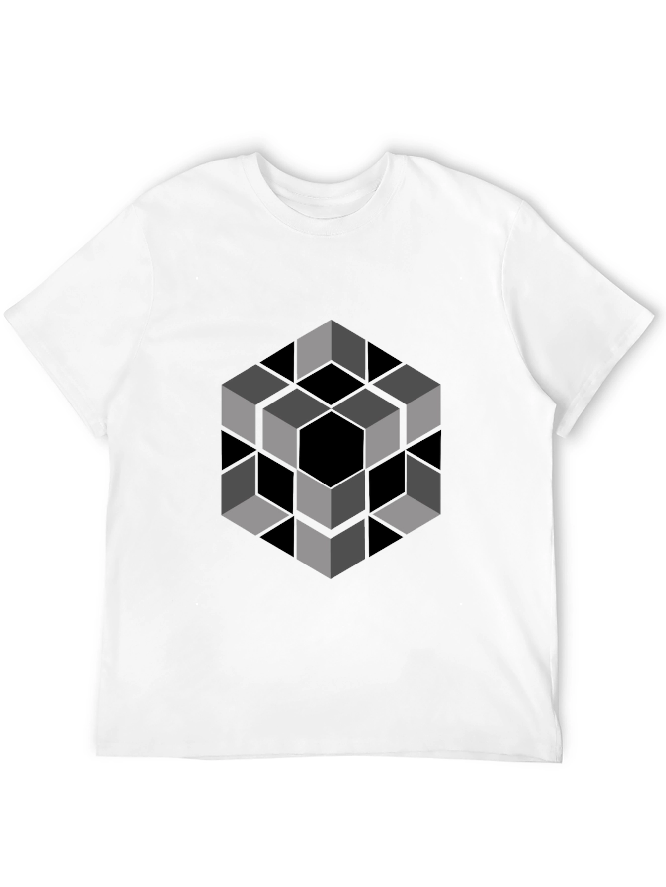 Optical Illusion Cube Graphic Tee - Modern Black Shirt