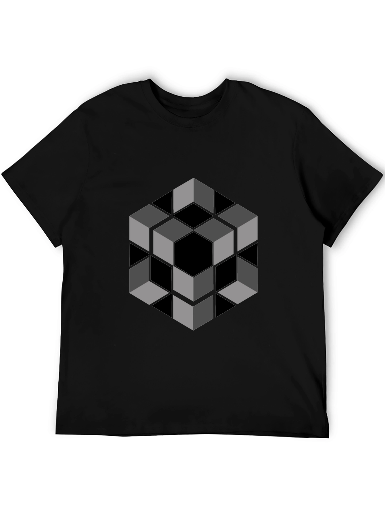 Optical Illusion Cube Graphic Tee - Modern Black Shirt