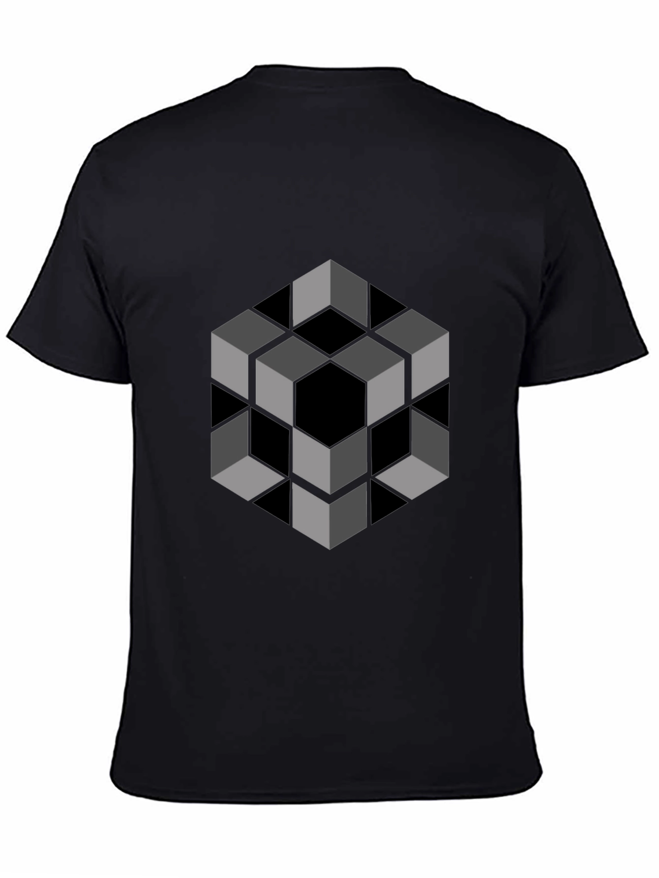 Optical Illusion Cube Graphic Tee - Modern Black Shirt