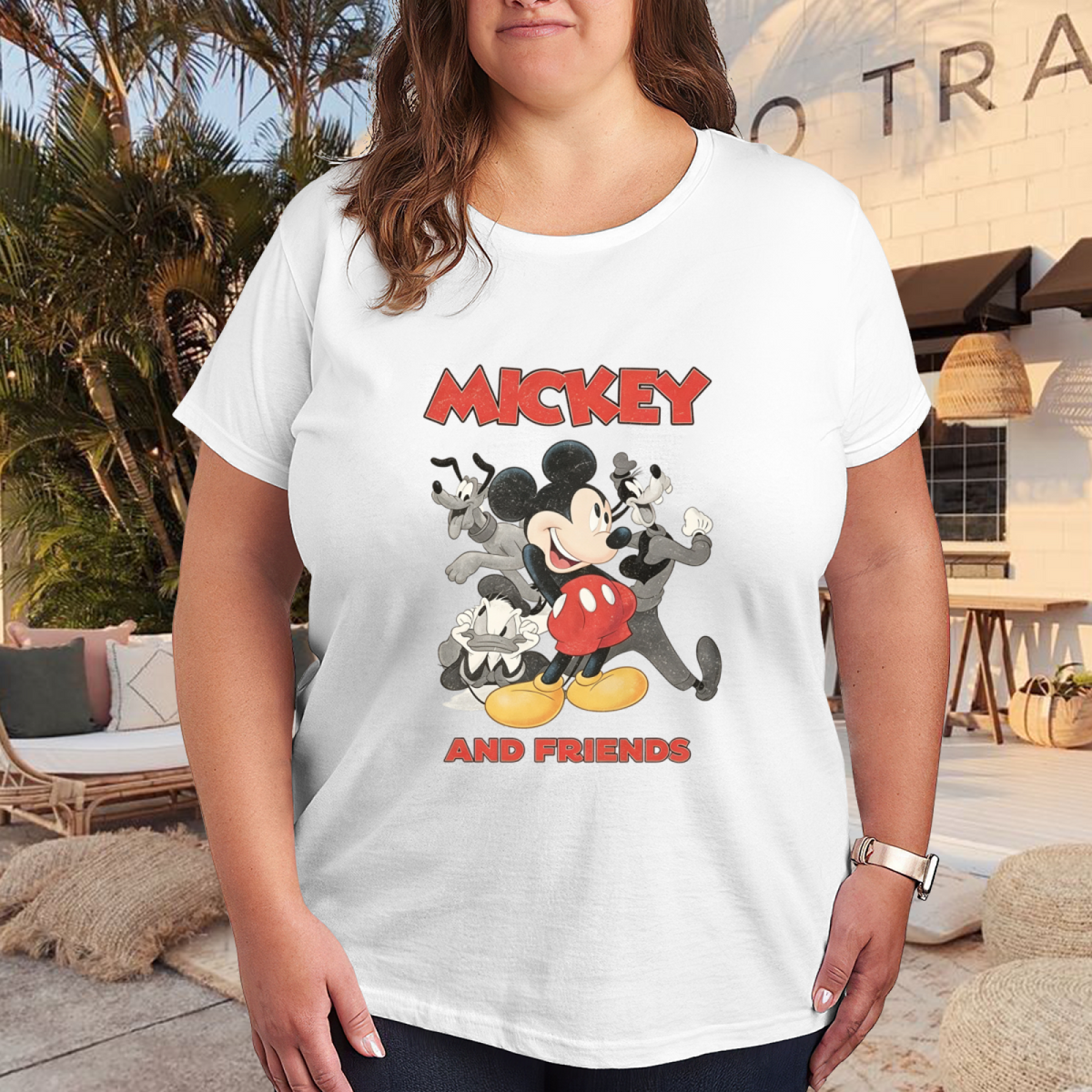 Classic Mickey & Friends Retro Vintage Plus Size Women Casual T?Shirt