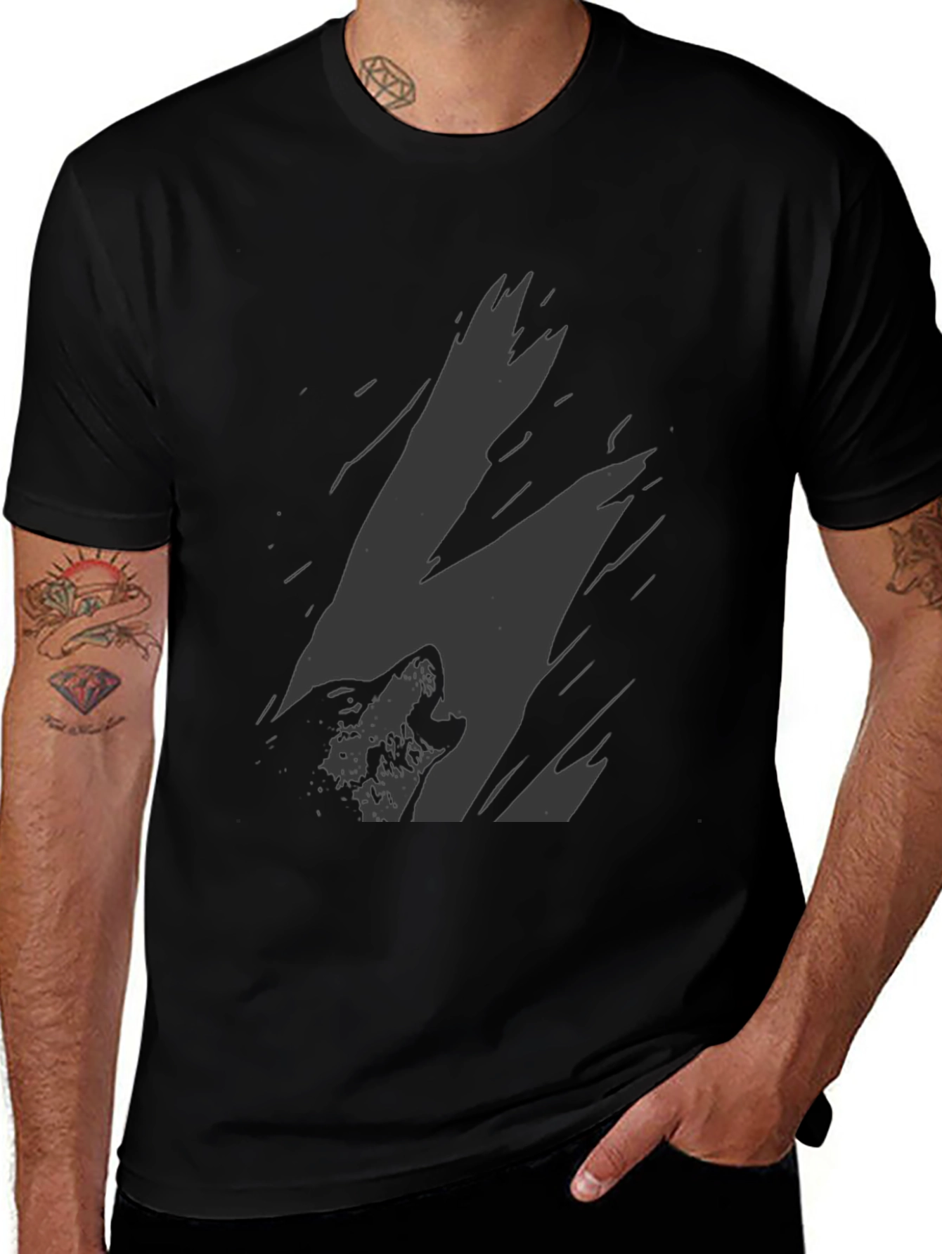 Mens Black Wolf Graphic Print T-Shirt