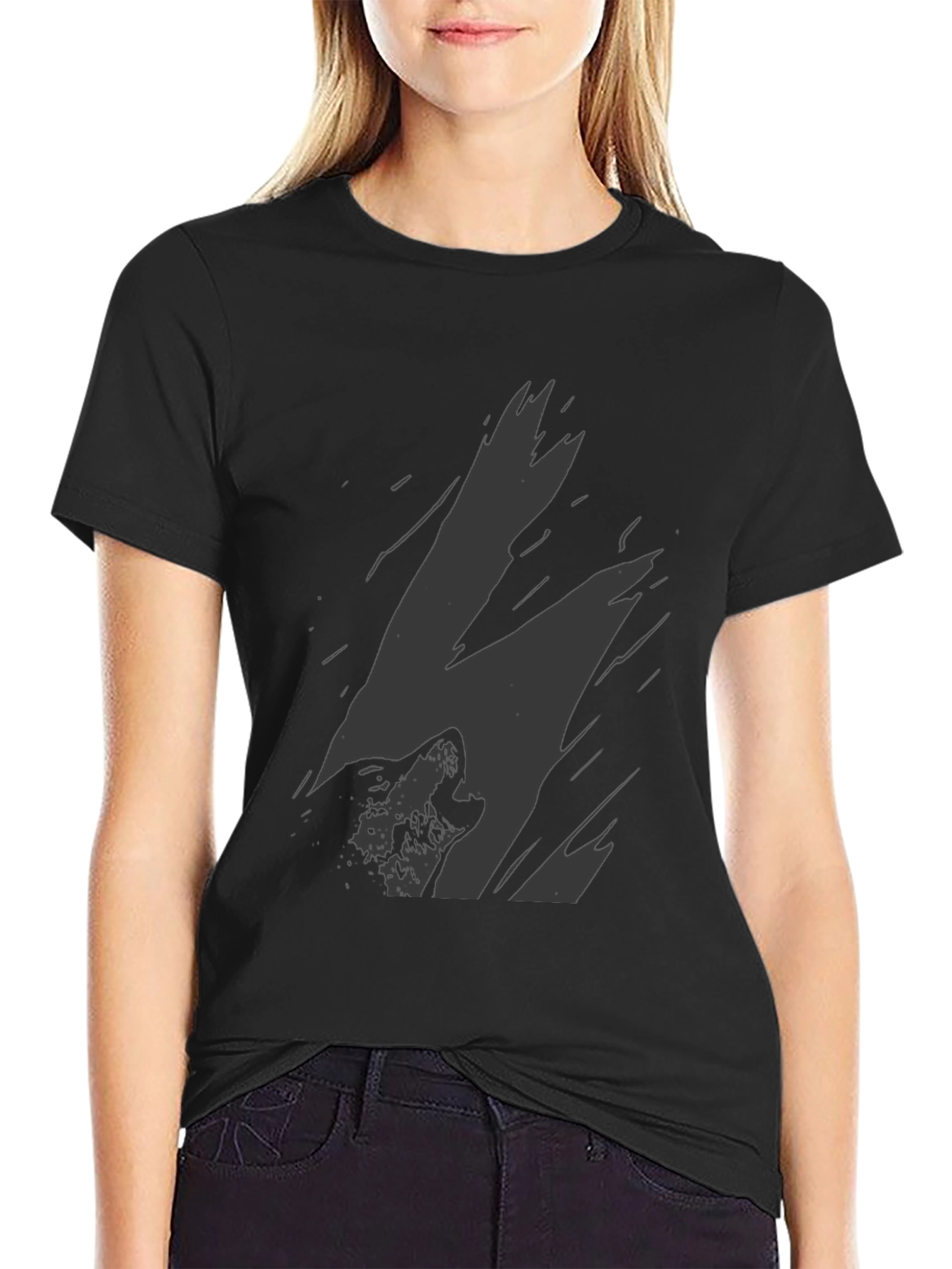 Mens Black Wolf Graphic Print T-Shirt