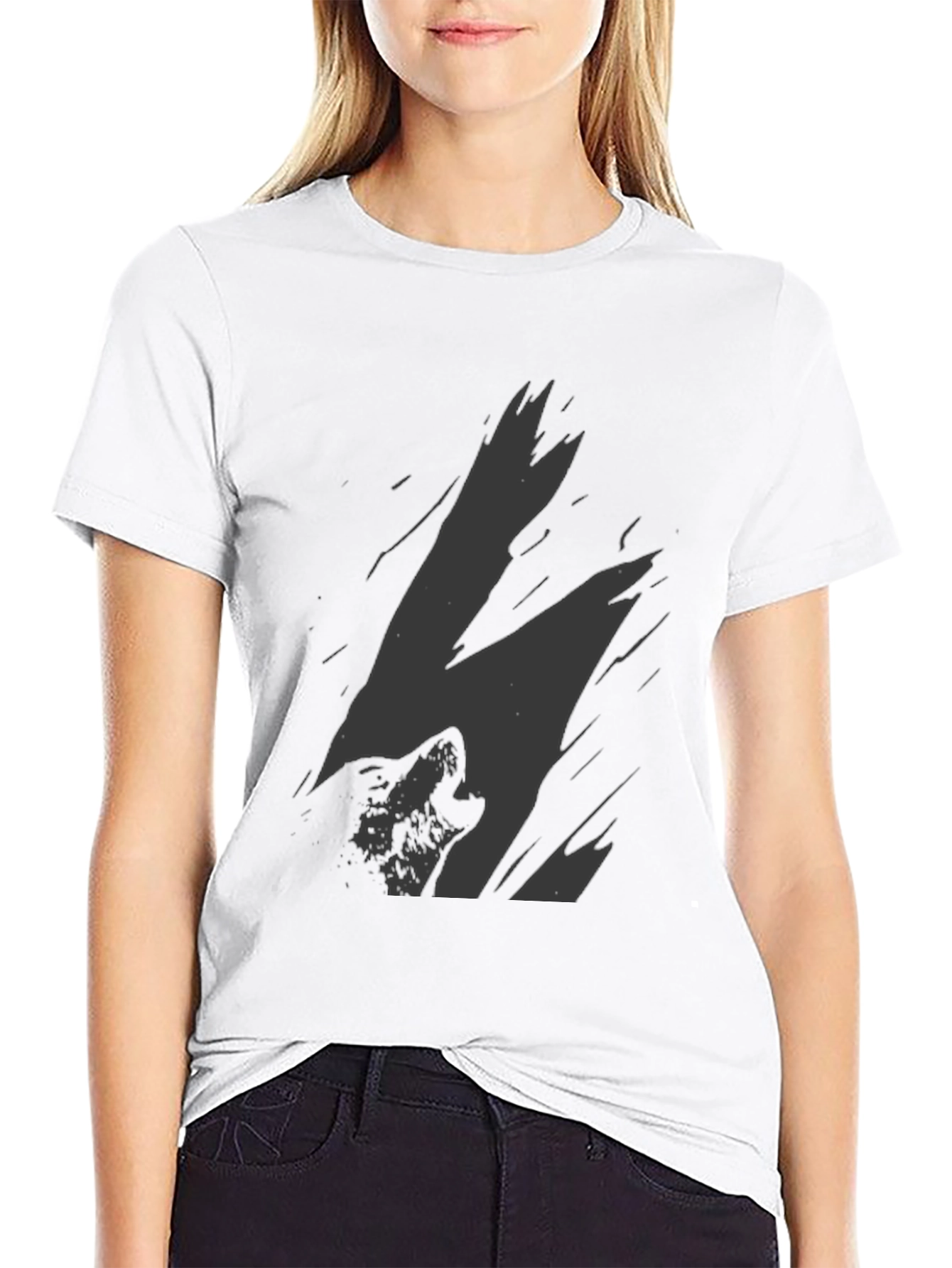 Mens Black Wolf Graphic Print T-Shirt