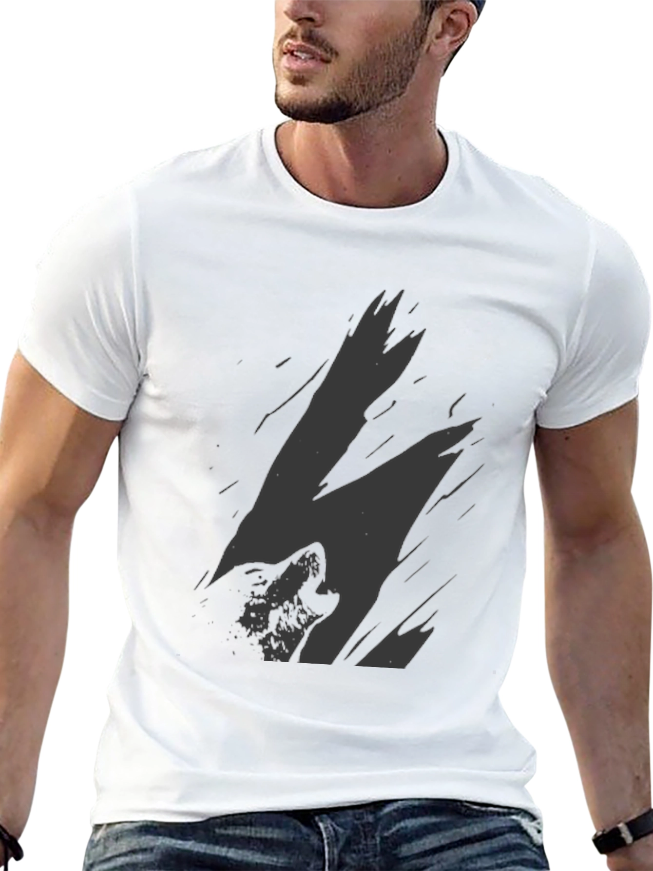Mens Black Wolf Graphic Print T-Shirt