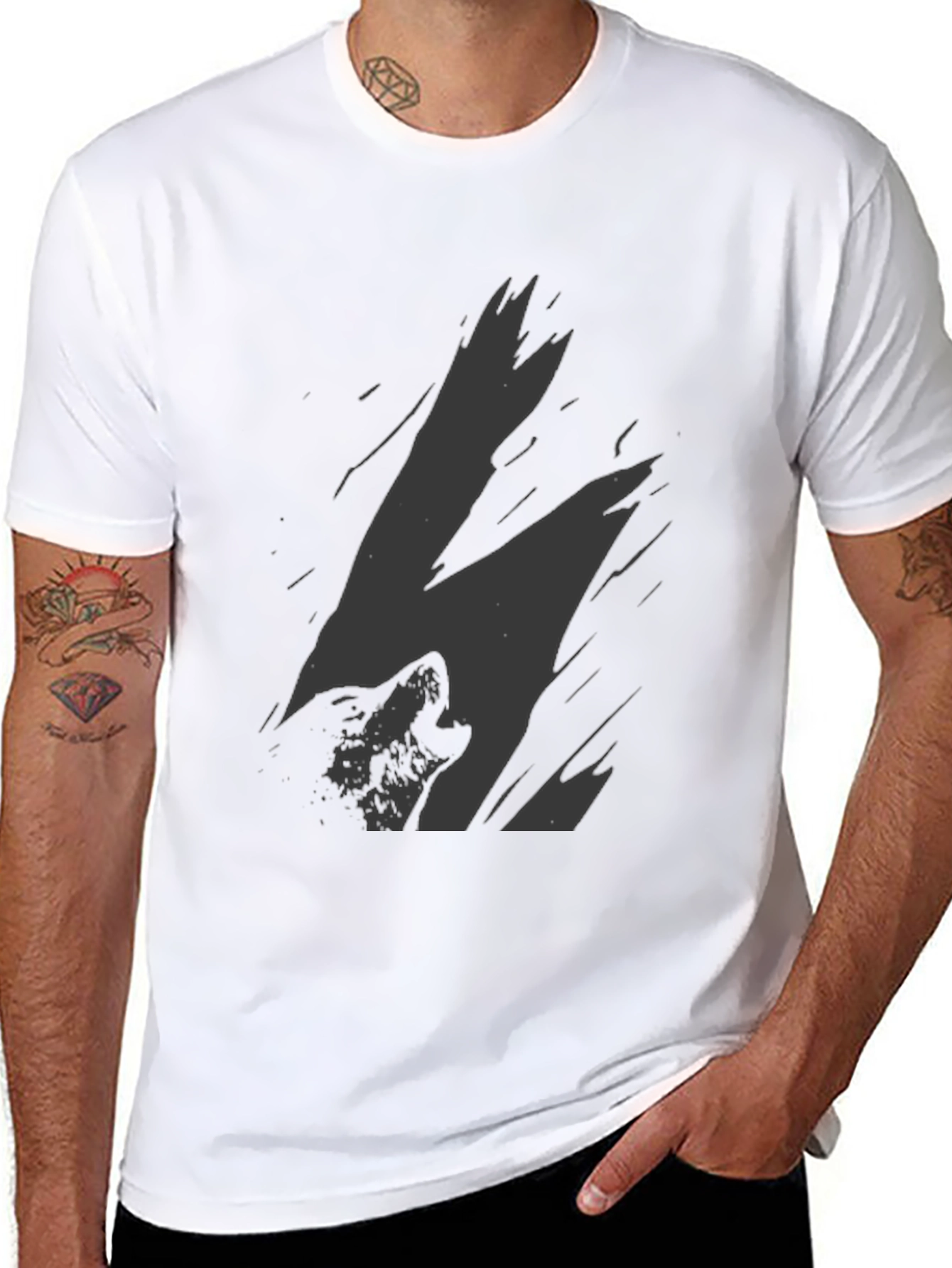 Mens Black Wolf Graphic Print T-Shirt