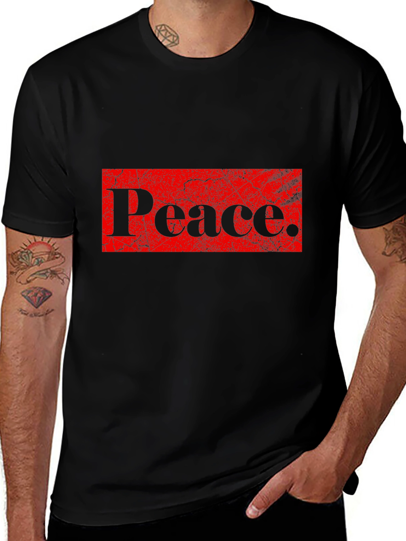 Peace Graphic Print Black T-Shirt