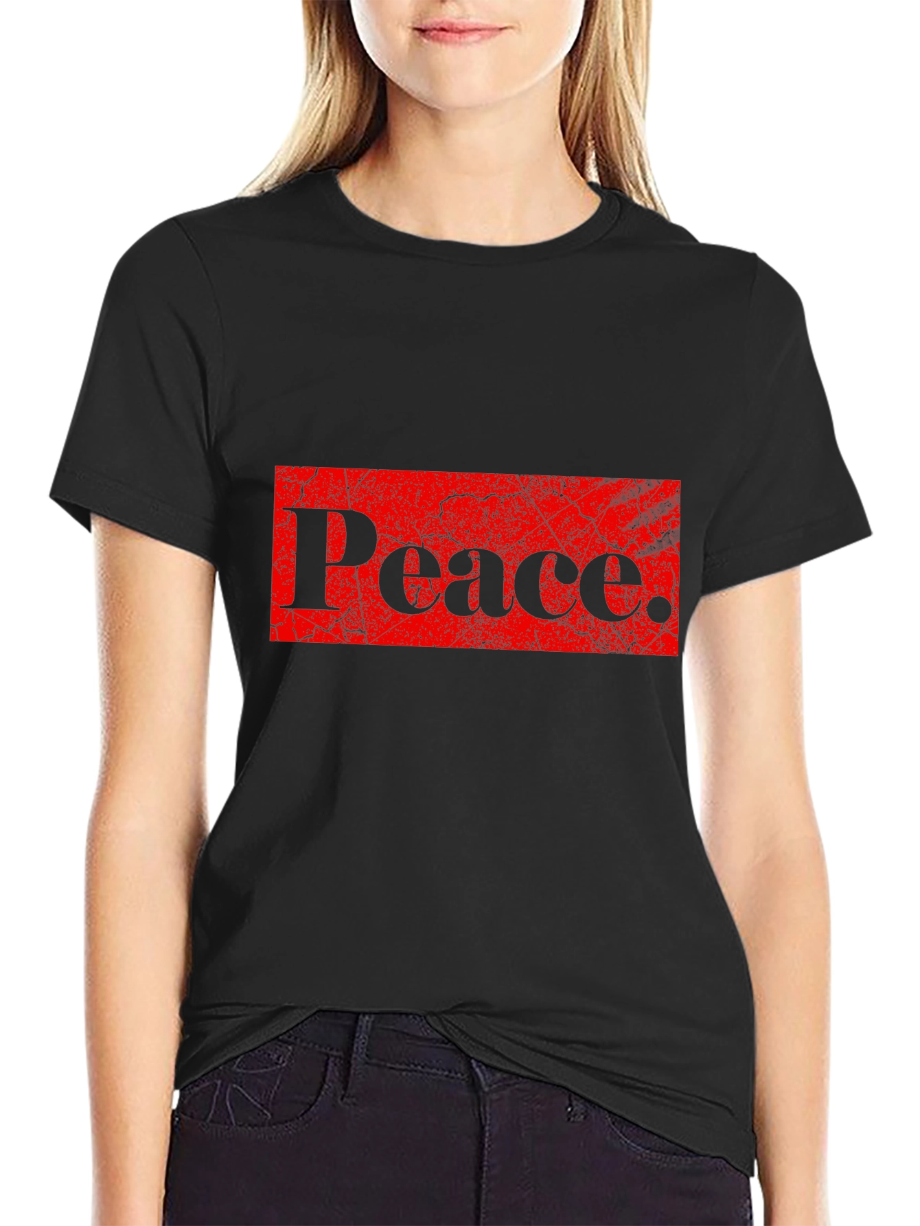 Peace Graphic Print Black T-Shirt
