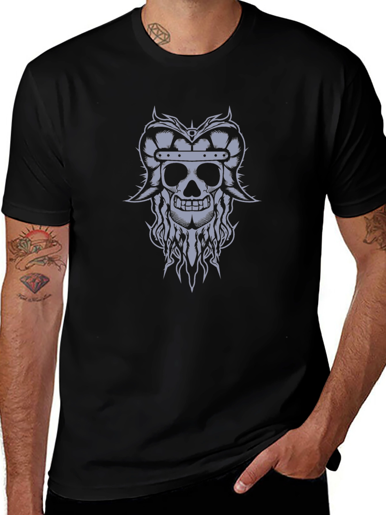 Viking Skull Graphic Tee - Black T-Shirt