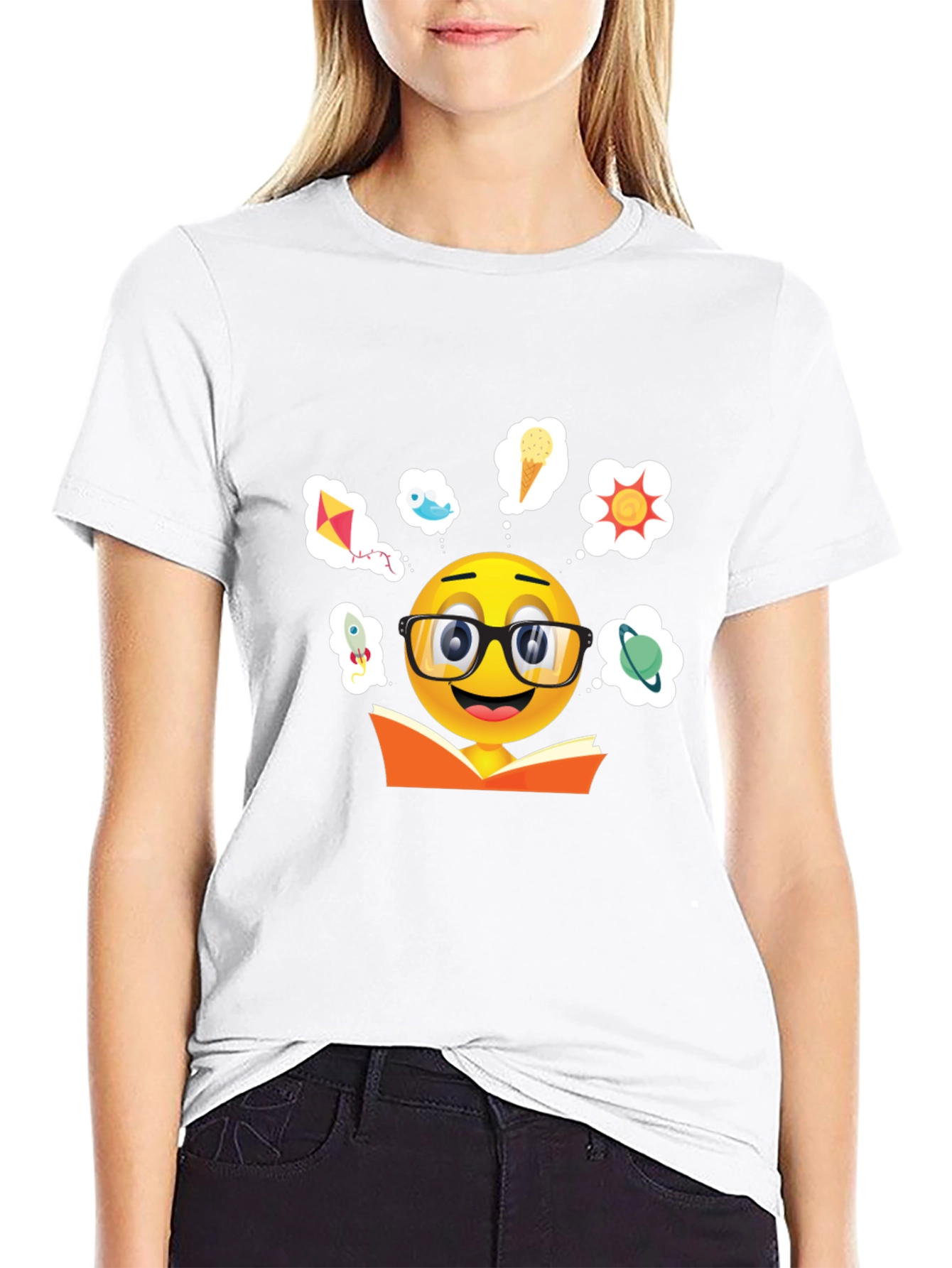 Bookworm Emoji Graphic T-Shirt