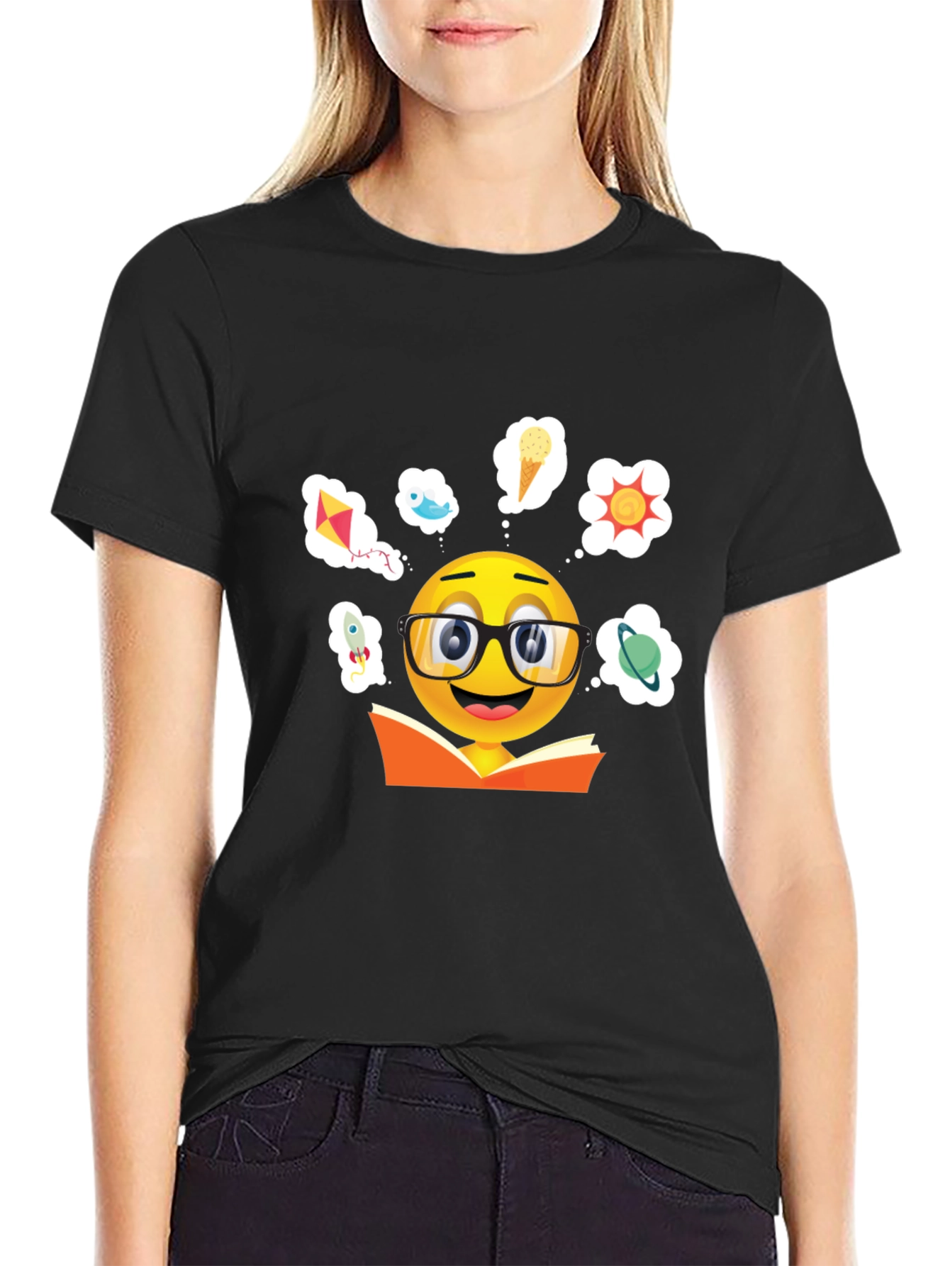 Bookworm Emoji Graphic T-Shirt