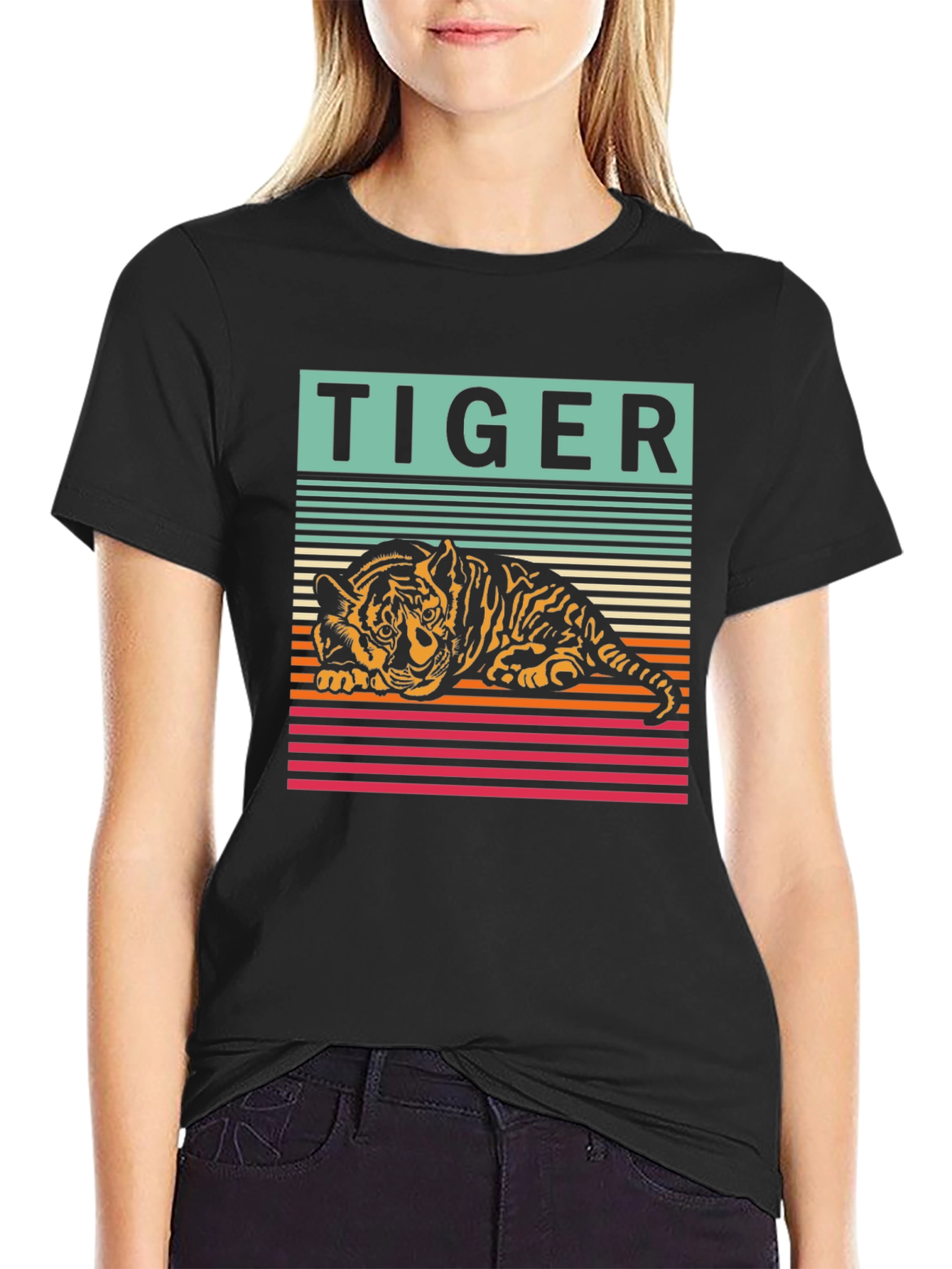 Retro Tiger Graphic Tee - Cool Striped Design