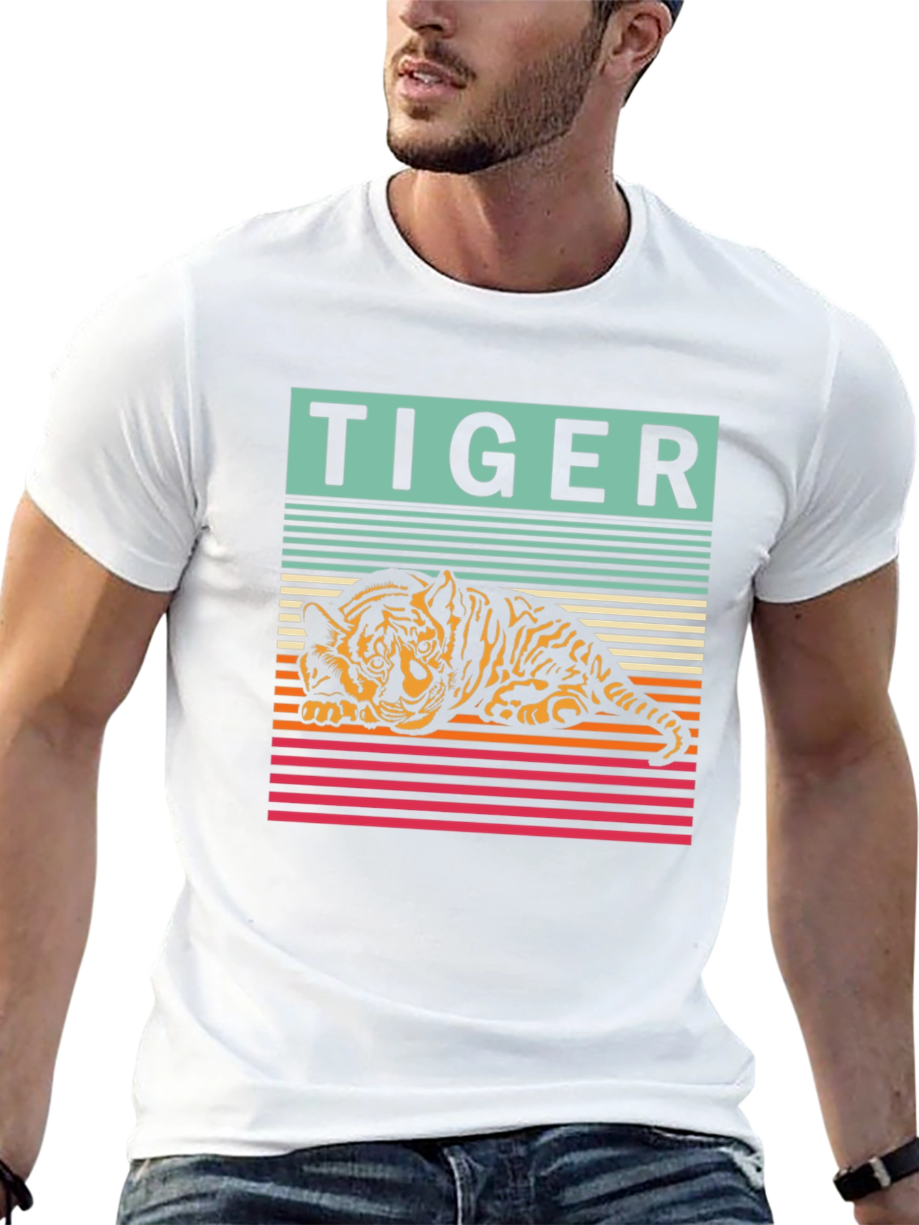 Retro Tiger Graphic Tee - Cool Striped Design