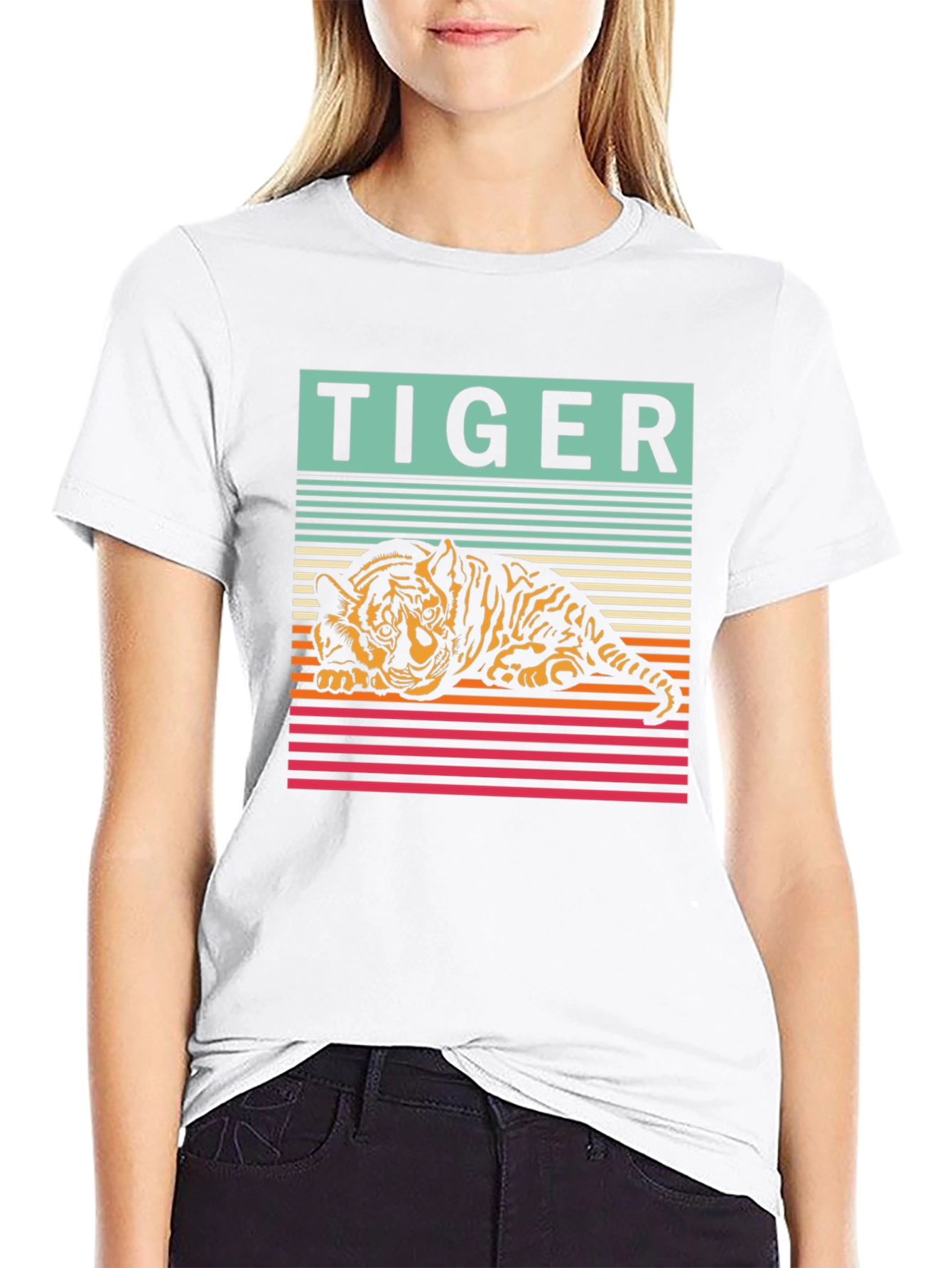Retro Tiger Graphic Tee - Cool Striped Design