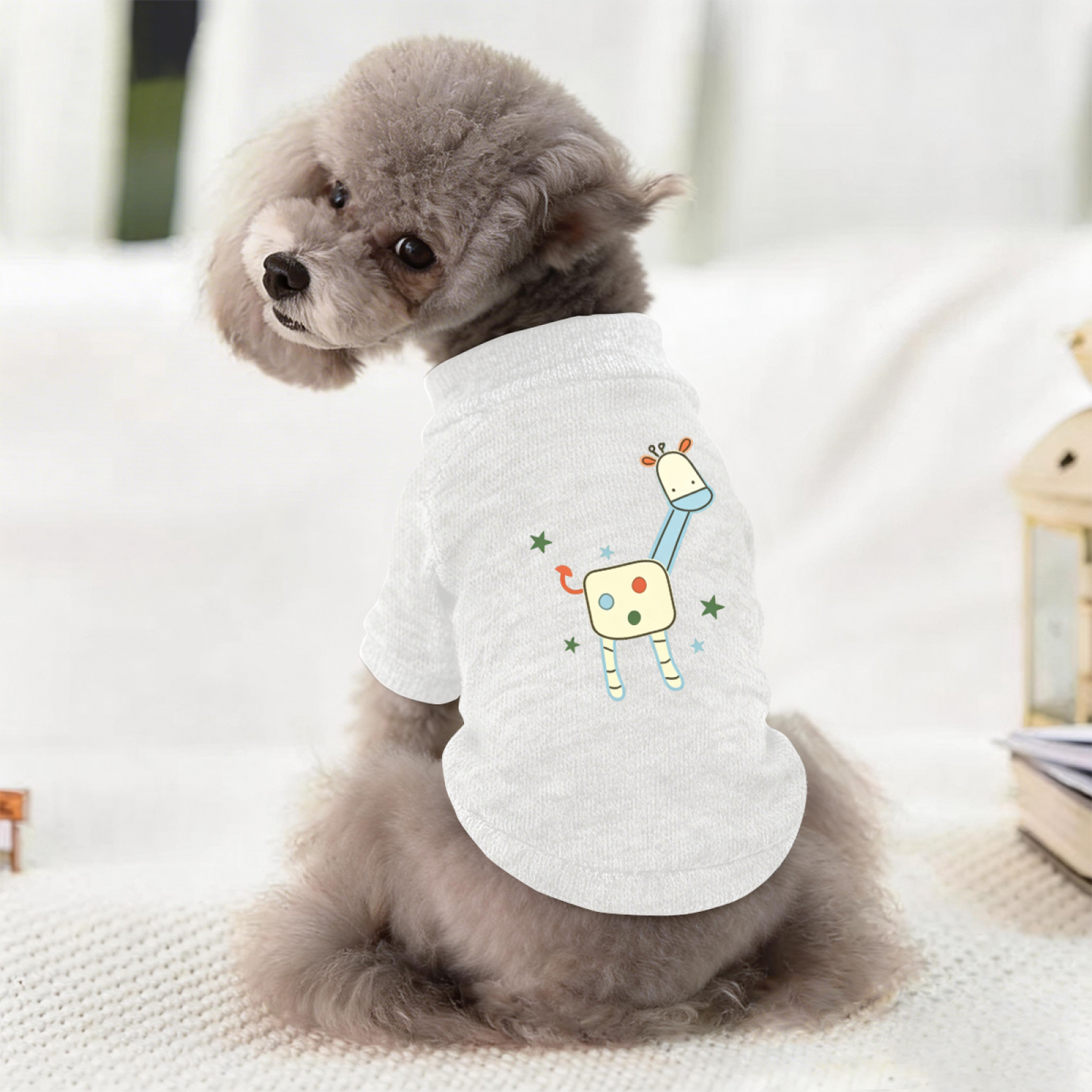 Cartoon Giraffe Star Cute Soft White Pet Casual Cardigan Sweater