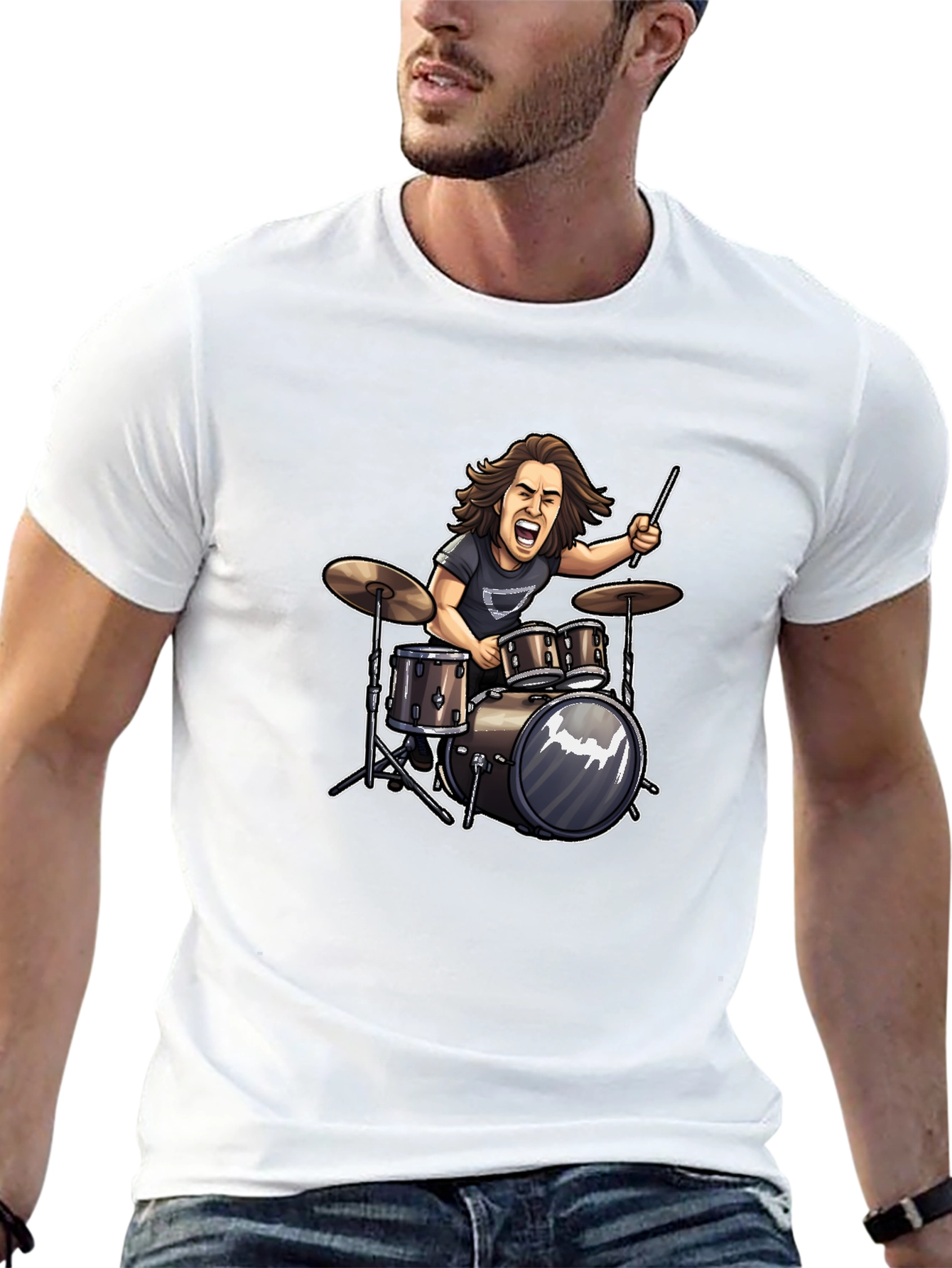 Drummer Cartoon Graphic T-Shirt