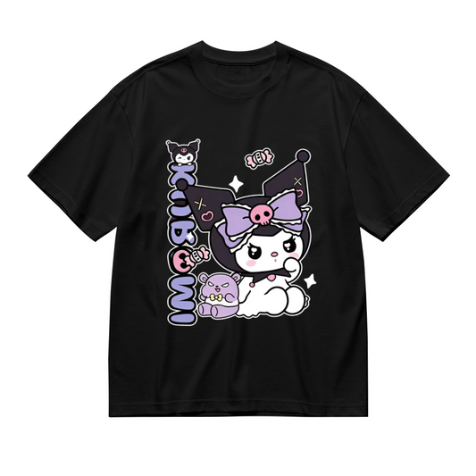 Lovely Kuromi With Bear Decor Graphic Plus?Size Women Short Sleeve T?Shirt