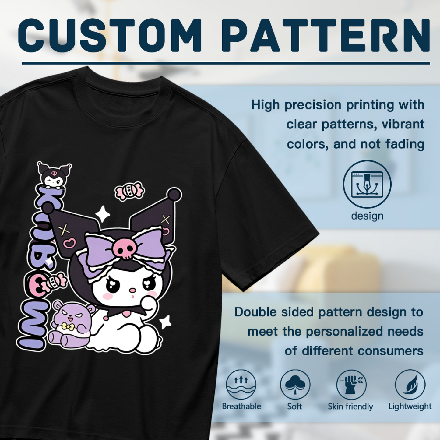 Lovely Kuromi With Bear Decor Graphic Plus?Size Women Short Sleeve T?Shirt