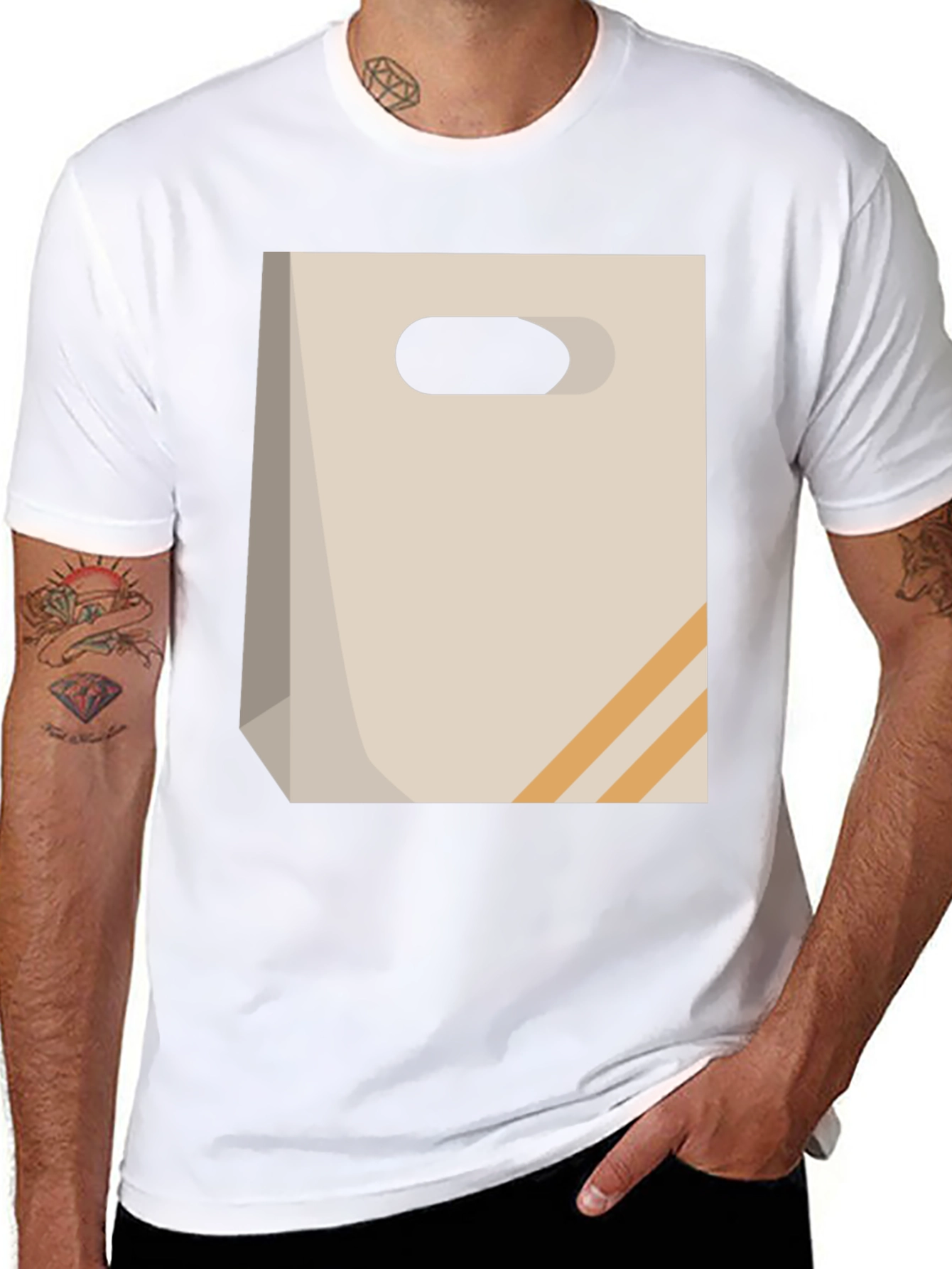 Novelty Paper Bag Graphic T-Shirt - Casual Comfort