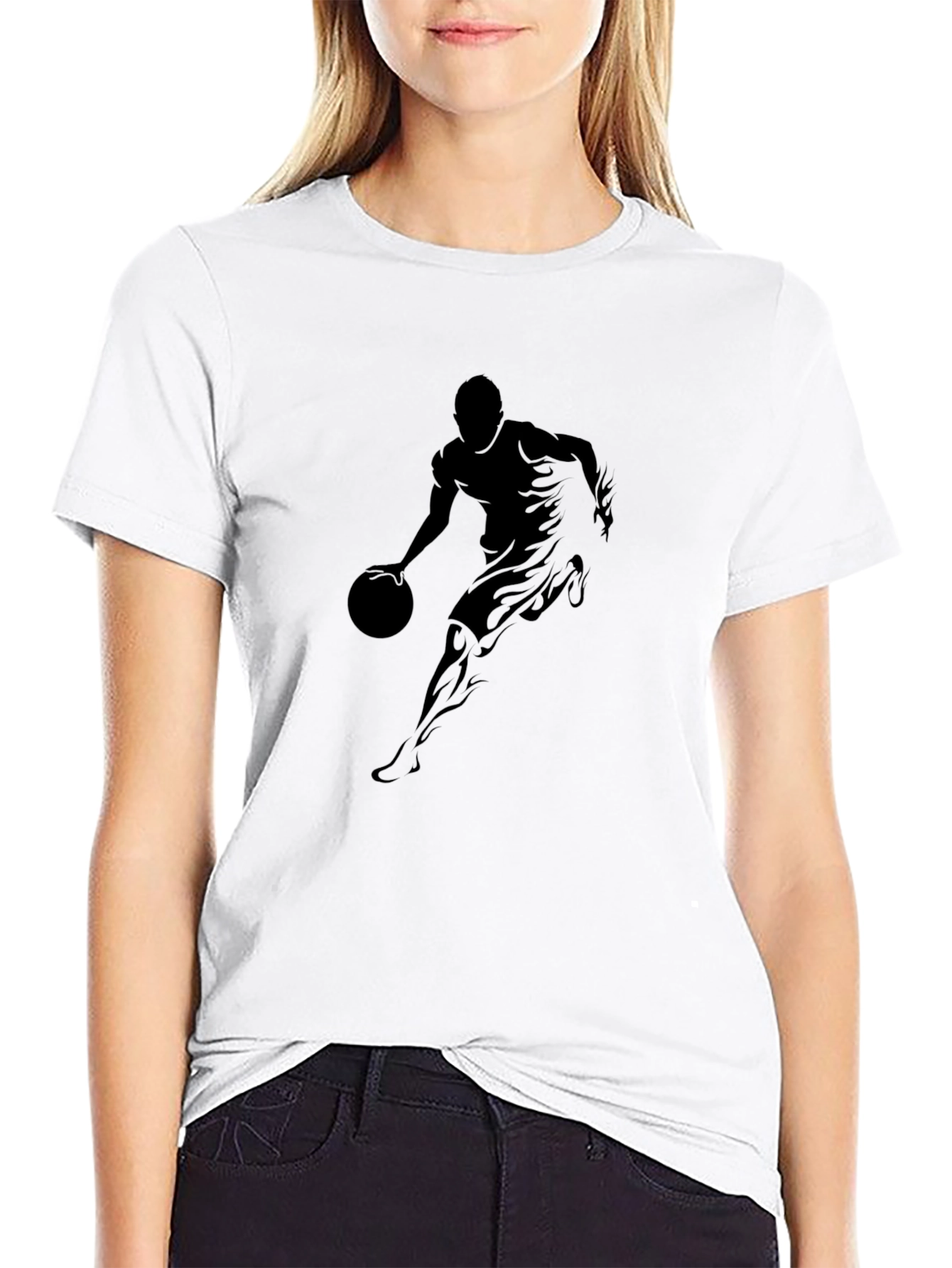 Basketball Player Graphic Tee - Black Cotton T-Shirt