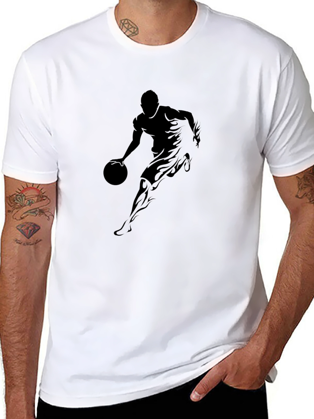 Basketball Player Graphic Tee - Black Cotton T-Shirt