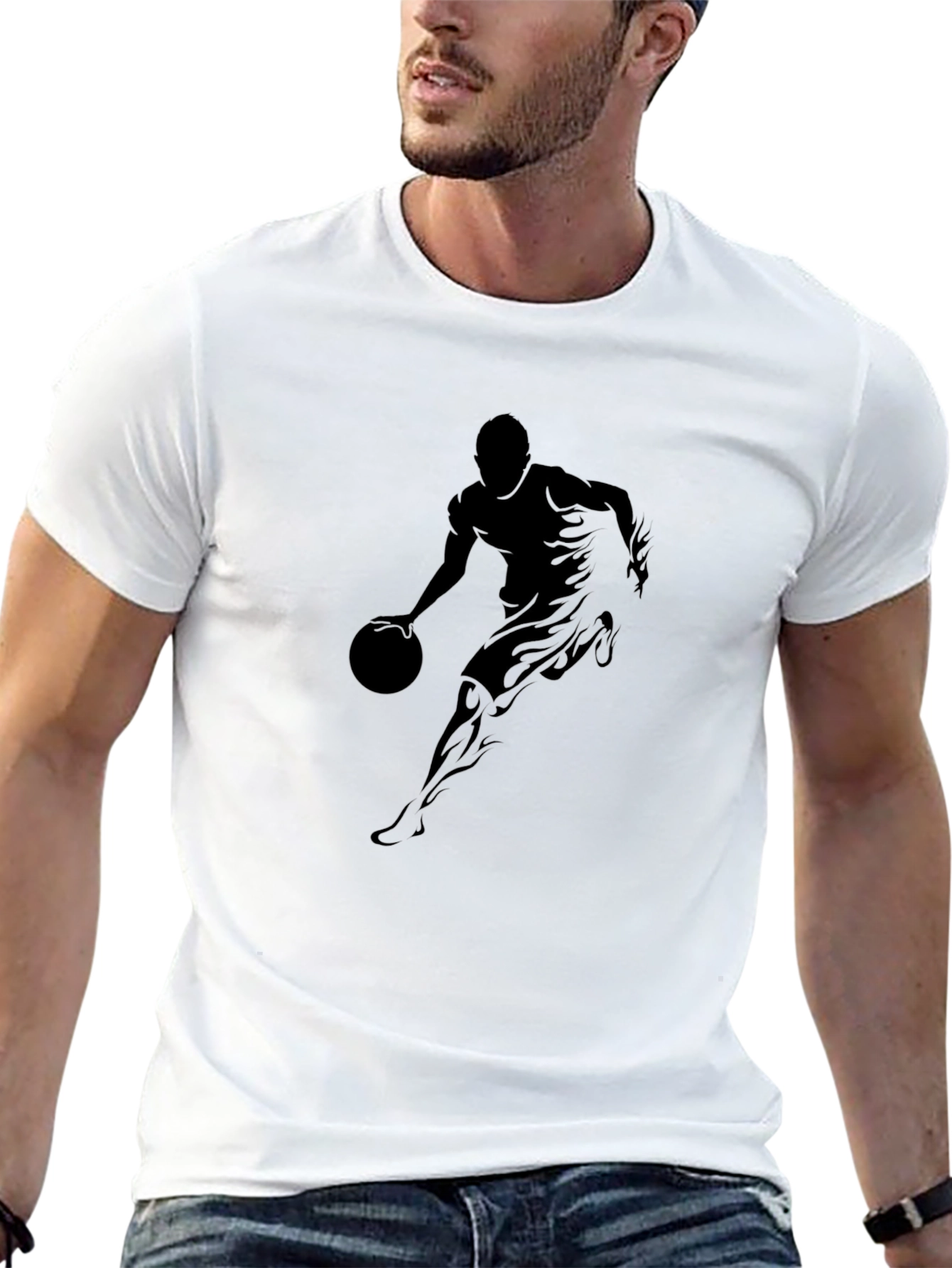 Basketball Player Graphic Tee - Black Cotton T-Shirt