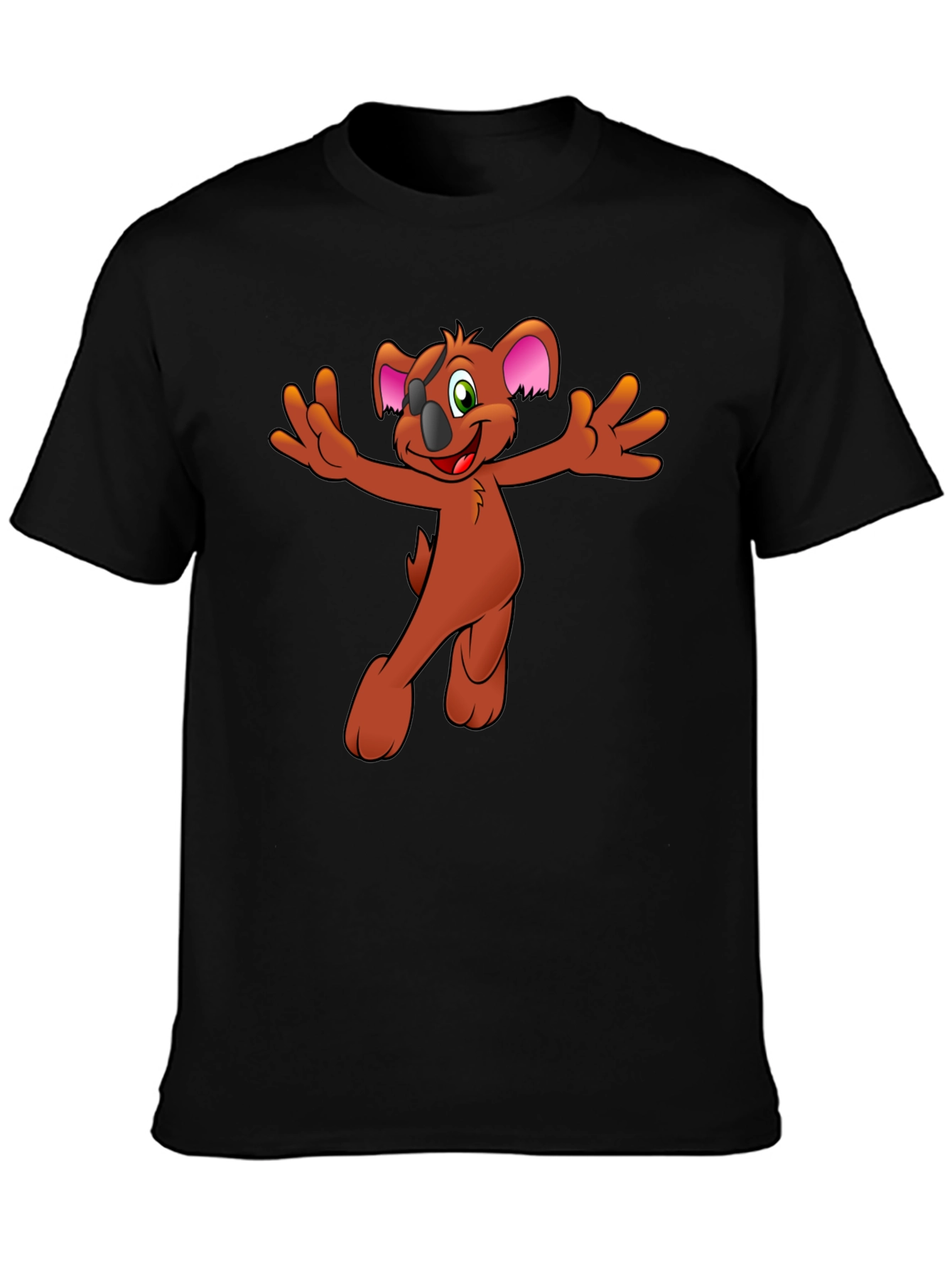 Koala Cartoon Graphic Tee - Black Cotton Blend