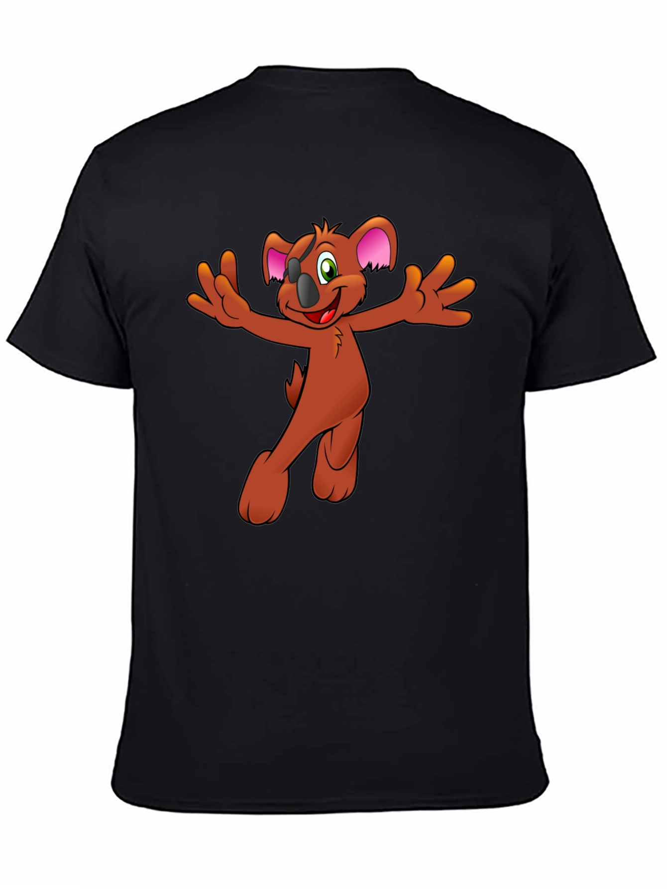Koala Cartoon Graphic Tee - Black Cotton Blend
