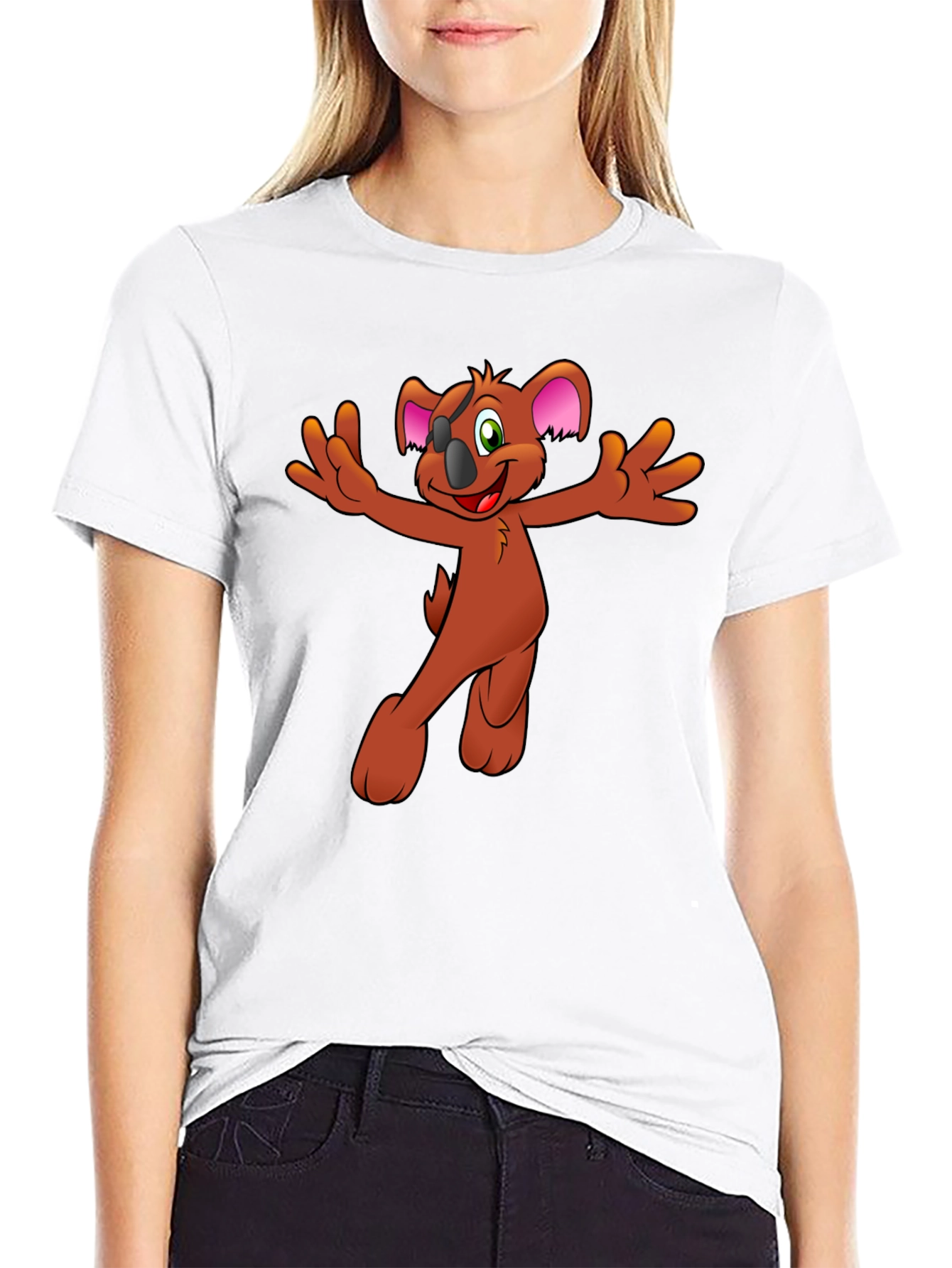 Koala Cartoon Graphic Tee - Black Cotton Blend