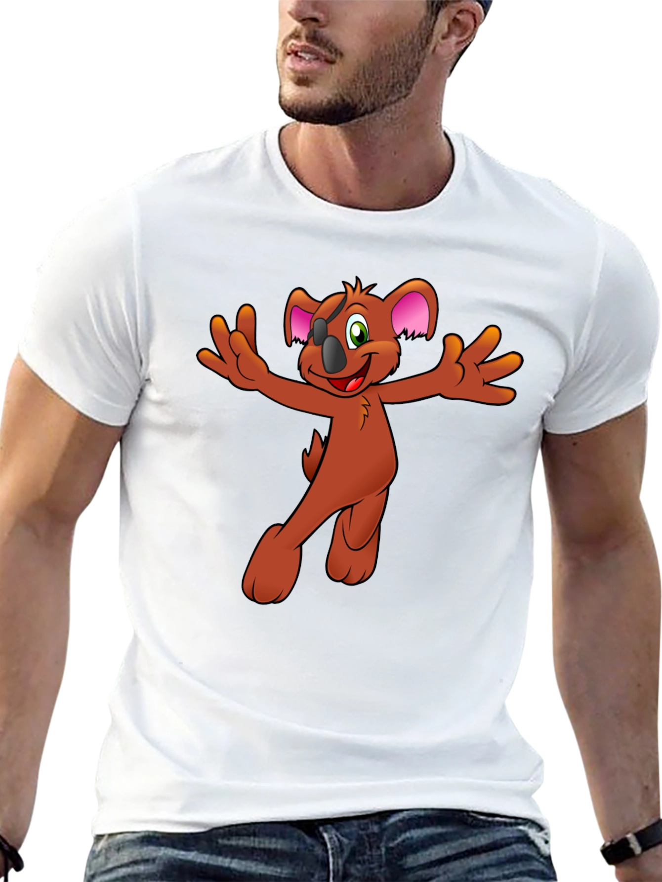 Koala Cartoon Graphic Tee - Black Cotton Blend