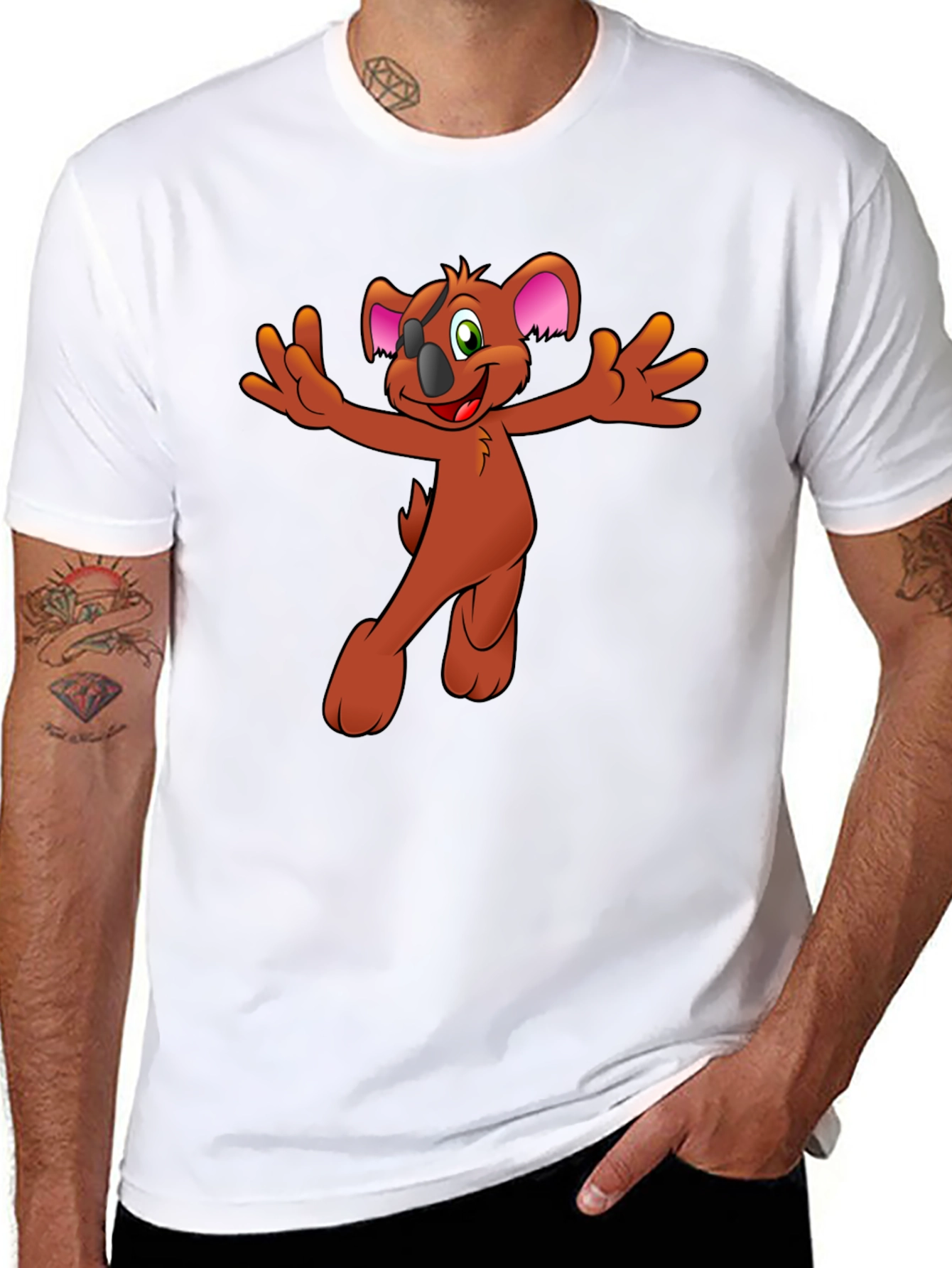 Koala Cartoon Graphic Tee - Black Cotton Blend