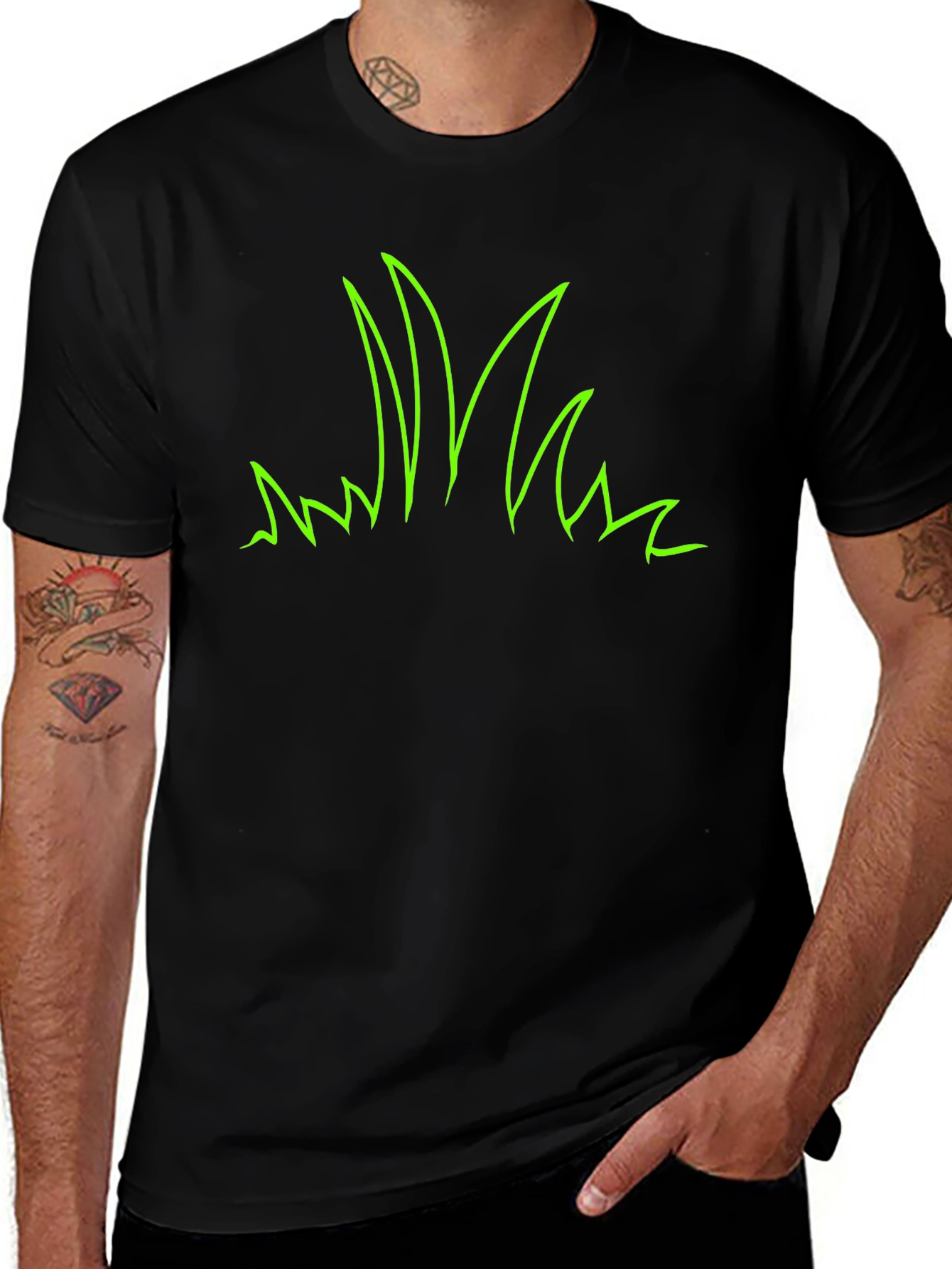 Green Grass Graphic Tee - Black Casual Shirt