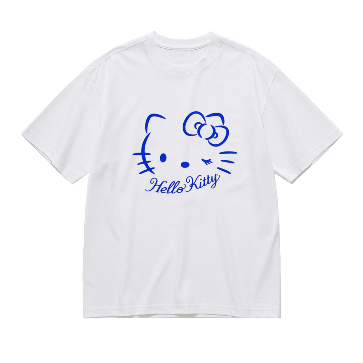 Winking Hello Kitty Blue Line Art Minimalist Plus?Size Women White Tee