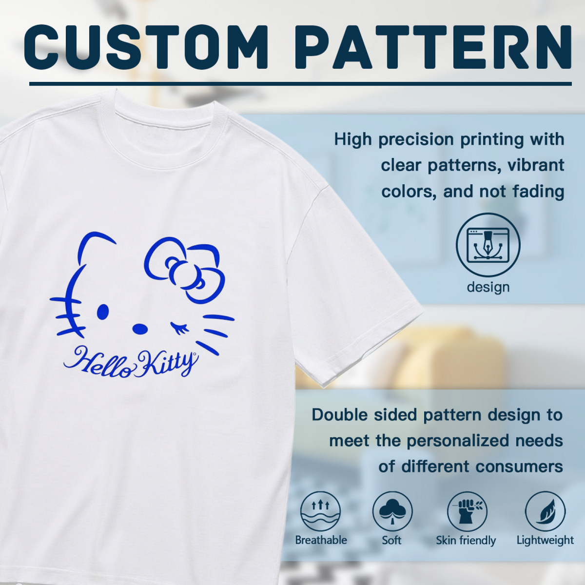 Winking Hello Kitty Blue Line Art Minimalist Plus?Size Women White Tee