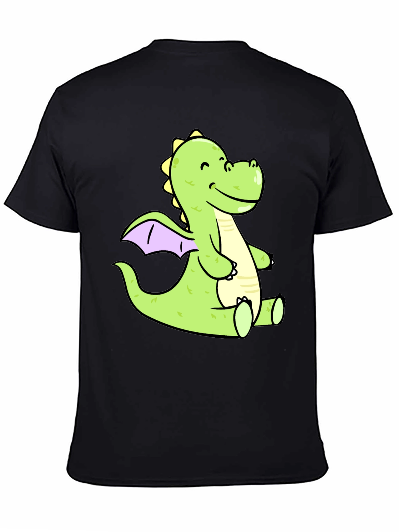 Cute Cartoon Dragon Graphic Tee - Black