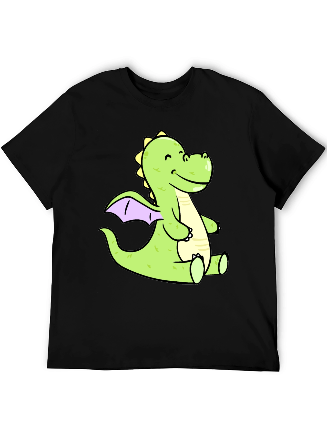 Cute Cartoon Dragon Graphic Tee - Black