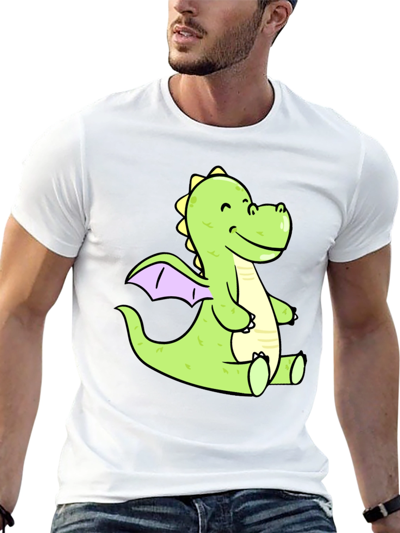 Cute Cartoon Dragon Graphic Tee - Black