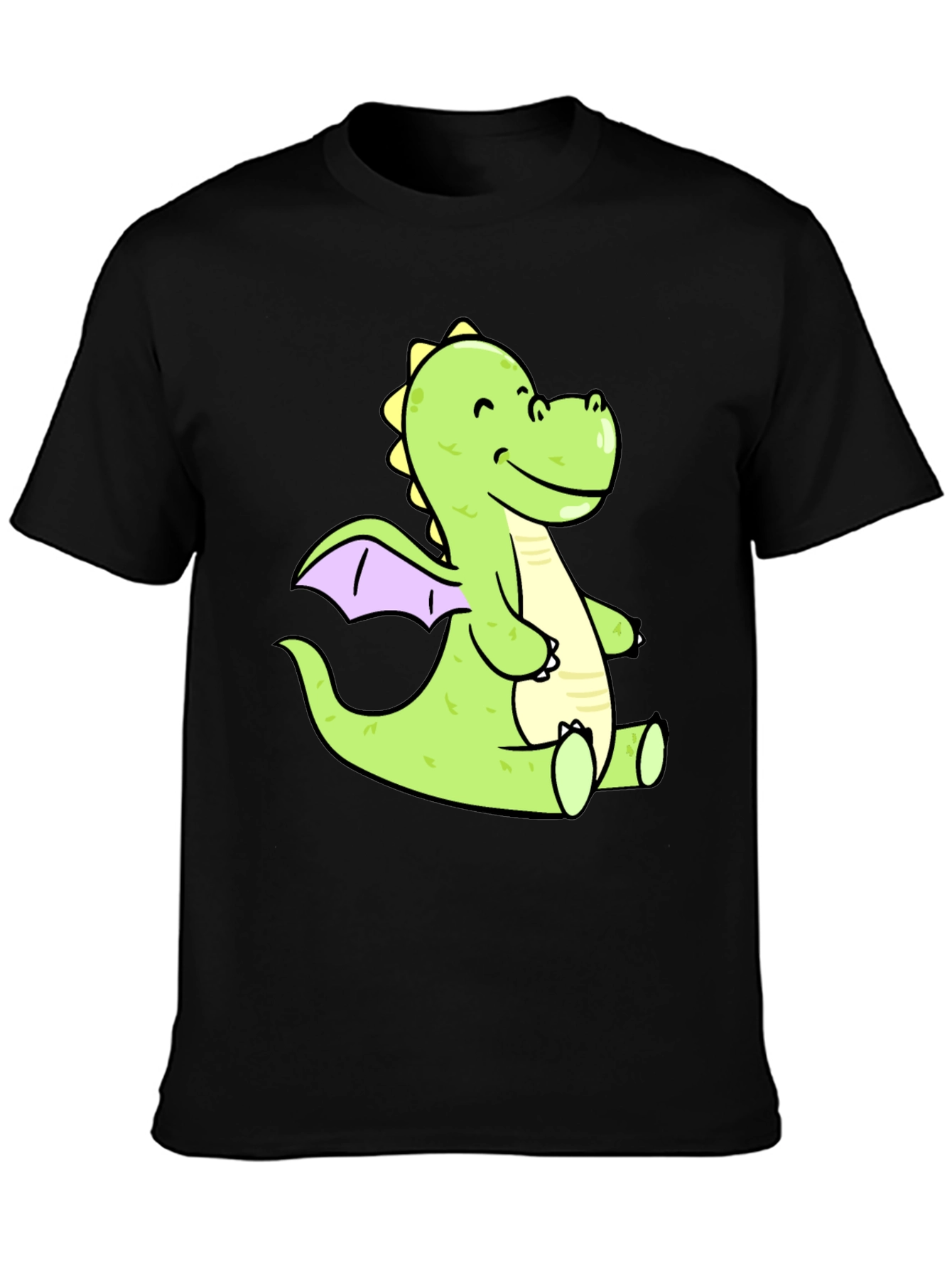 Cute Cartoon Dragon Graphic Tee - Black