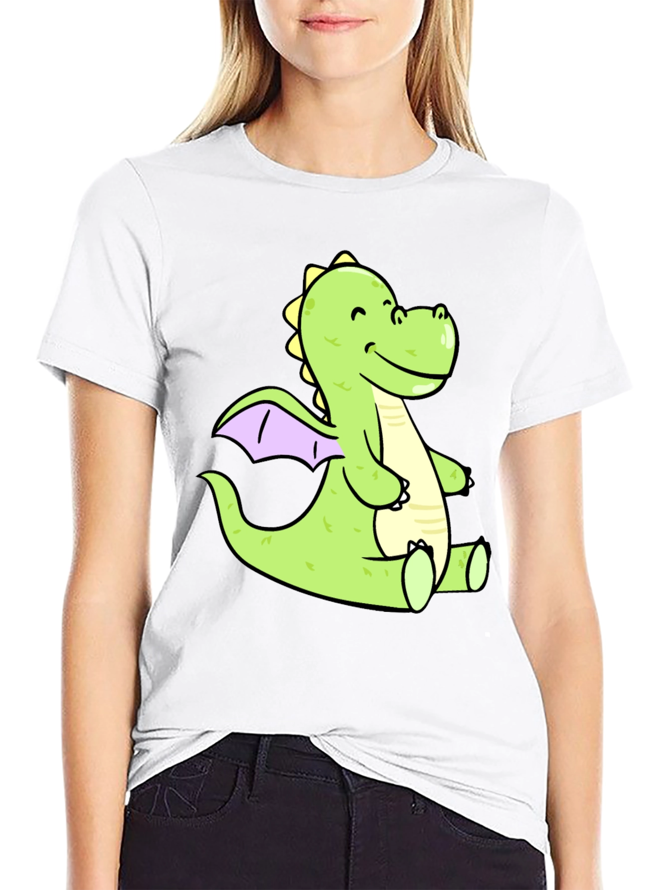 Cute Cartoon Dragon Graphic Tee - Black