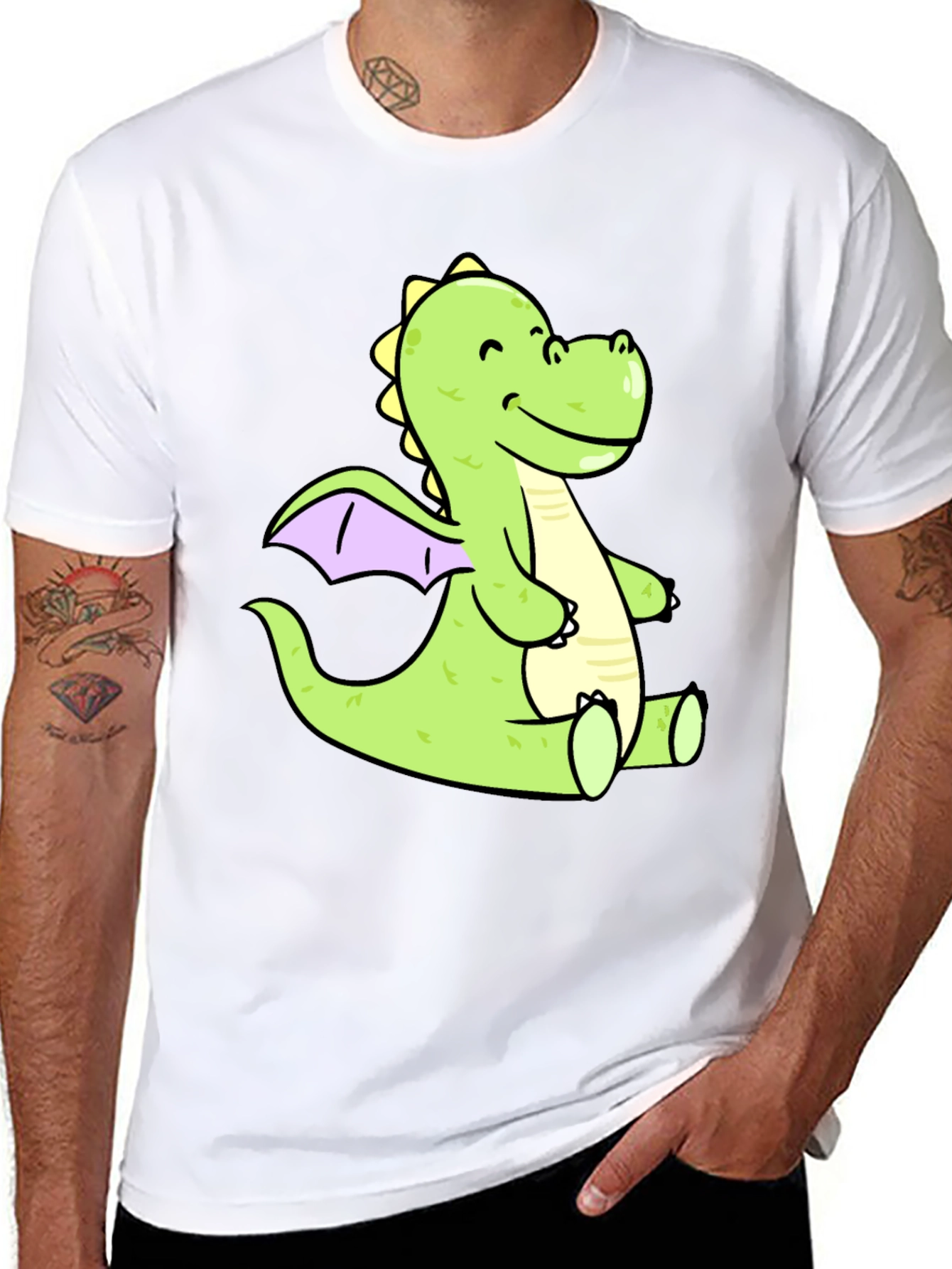 Cute Cartoon Dragon Graphic Tee - Black