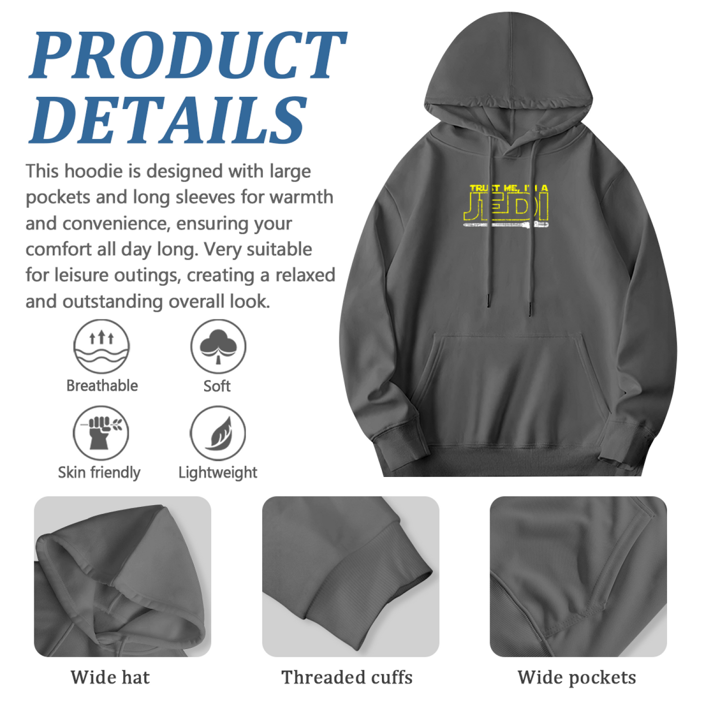 Trust Me I¡¯m A Jedi Star Wars Fan Cozy Grey Hoodie, Movie Lovers Outfit