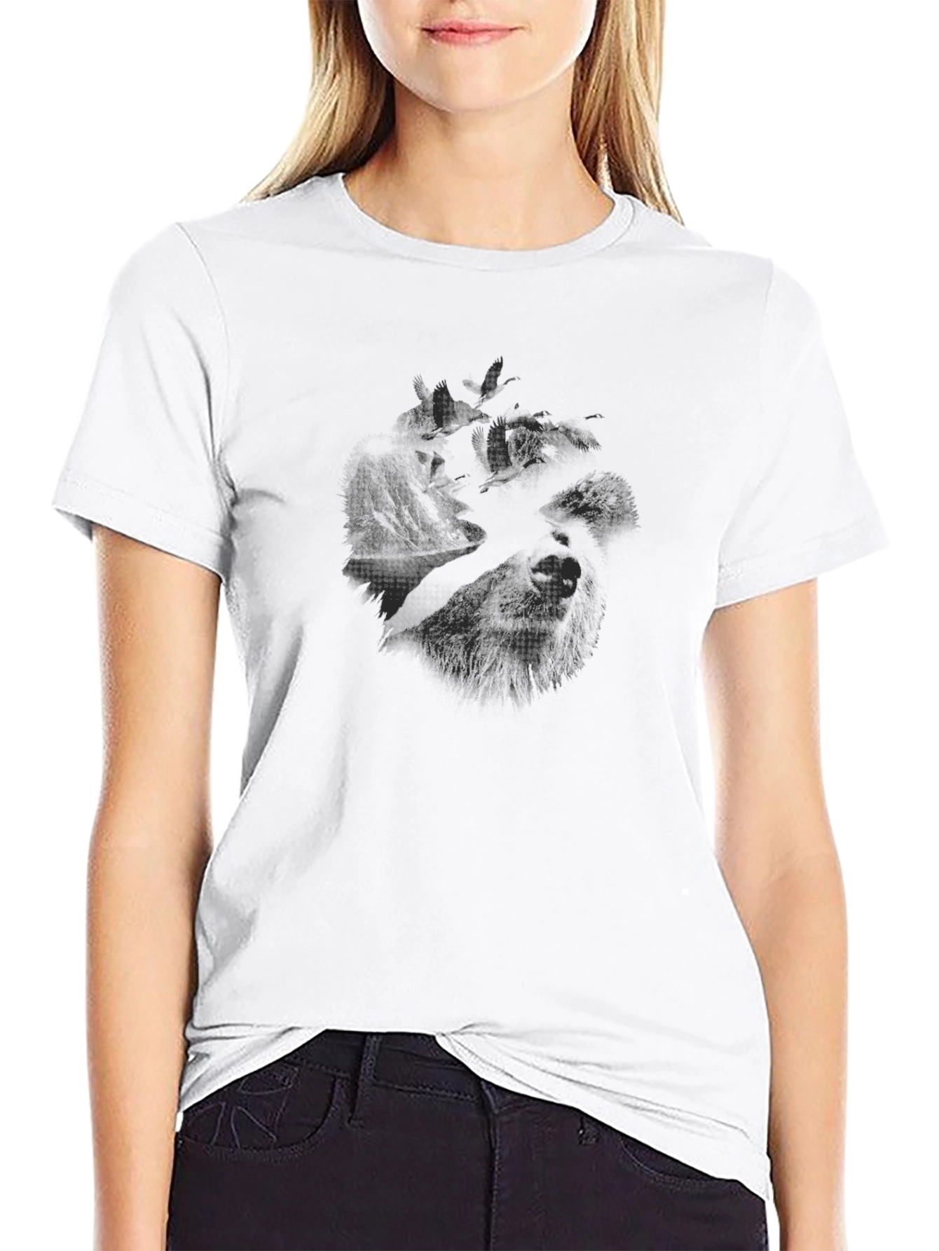 Mens Black Graphic T-Shirt - Wolf Design